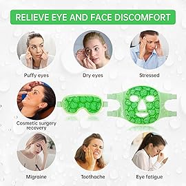 ZNCUETD Face Eye Mask Ice Pack for Reducing Puffiness, Bags Under Eyes, Puffy Dark Circles, Migraine,Hot/Cold Pack with Soft Plush Backing (Cucumber Green)