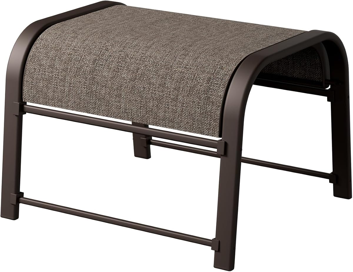 Outdoor Footstool Ottoman with Sturdy Metal Frame & Breathable Textilene Fabric, All-Weather Portable Footrest for Patio, Lawn, Garden, Poolside, Balcony, Camping, Porch & Indoor Use (2, brown)