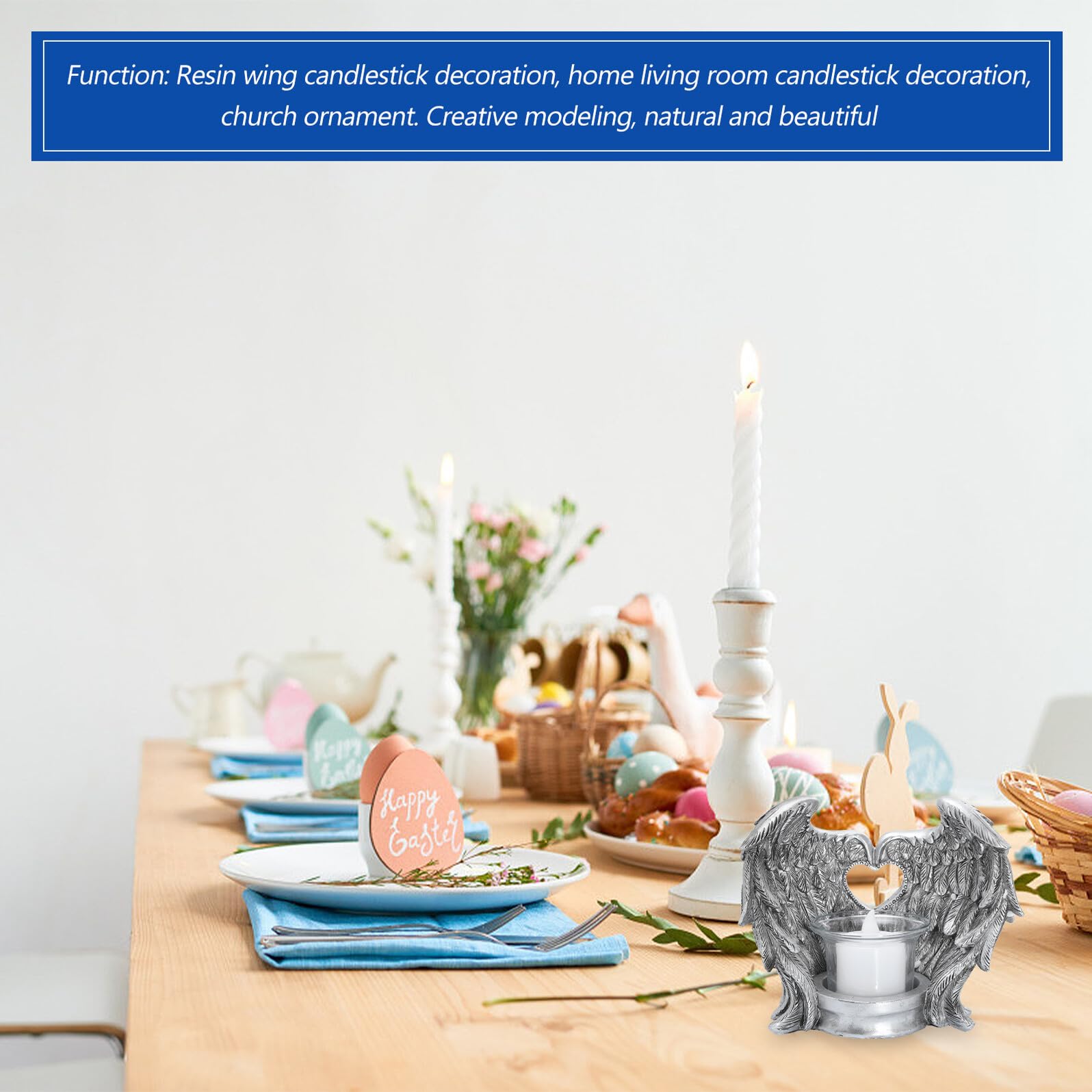 ERINGOGO Kerzenständer mit Engelsflügel Design aus Harz und Glas Flammenloser Dekorativer Kerzenhalter für Wohnzimmer und Jubiläum Retro Stil Eleganz