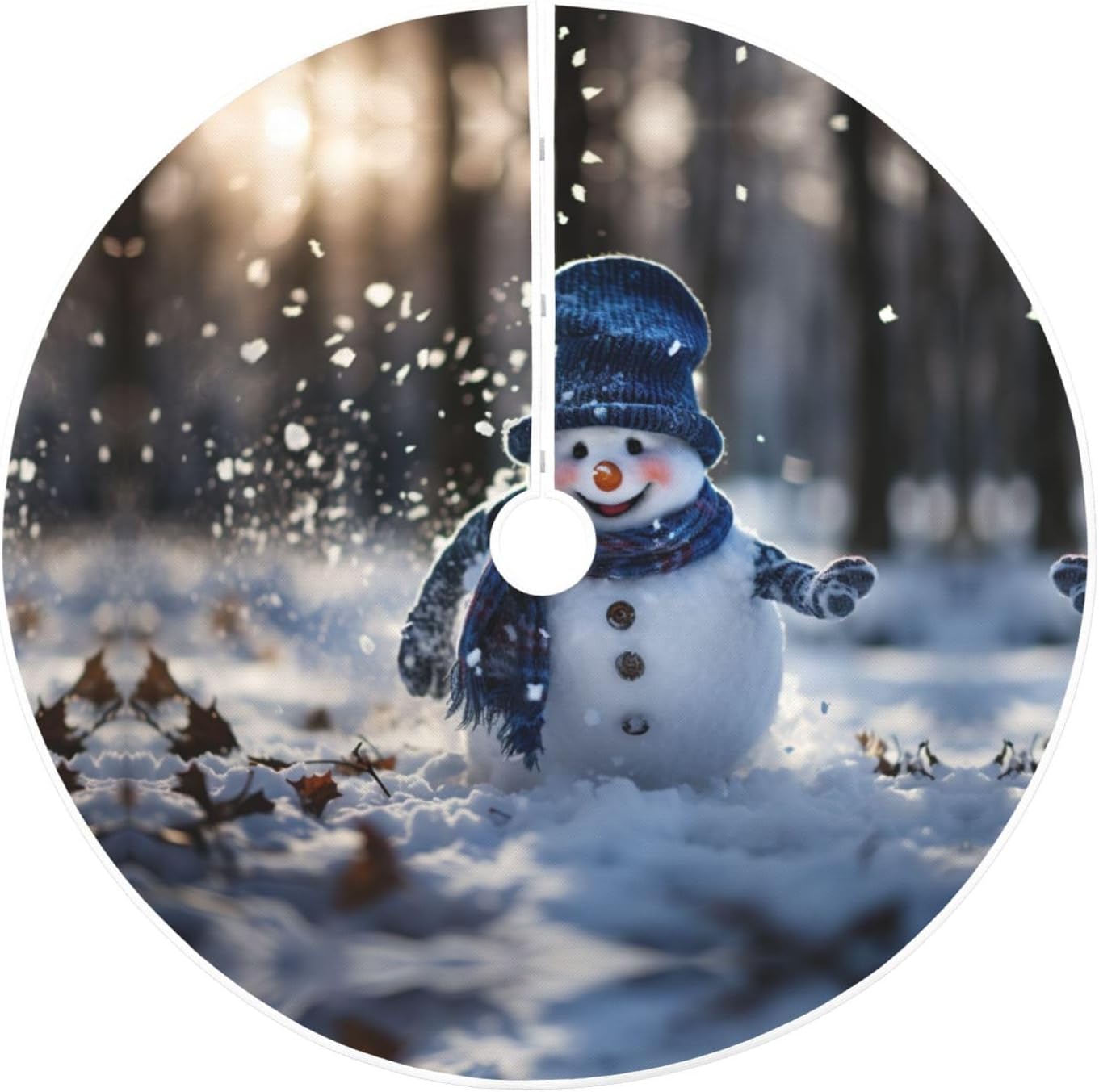 Skiing Snowman Print Christmas Tree Skirt,Xmas Tree mat,Decorations for Xmas Holiday Party Supplies