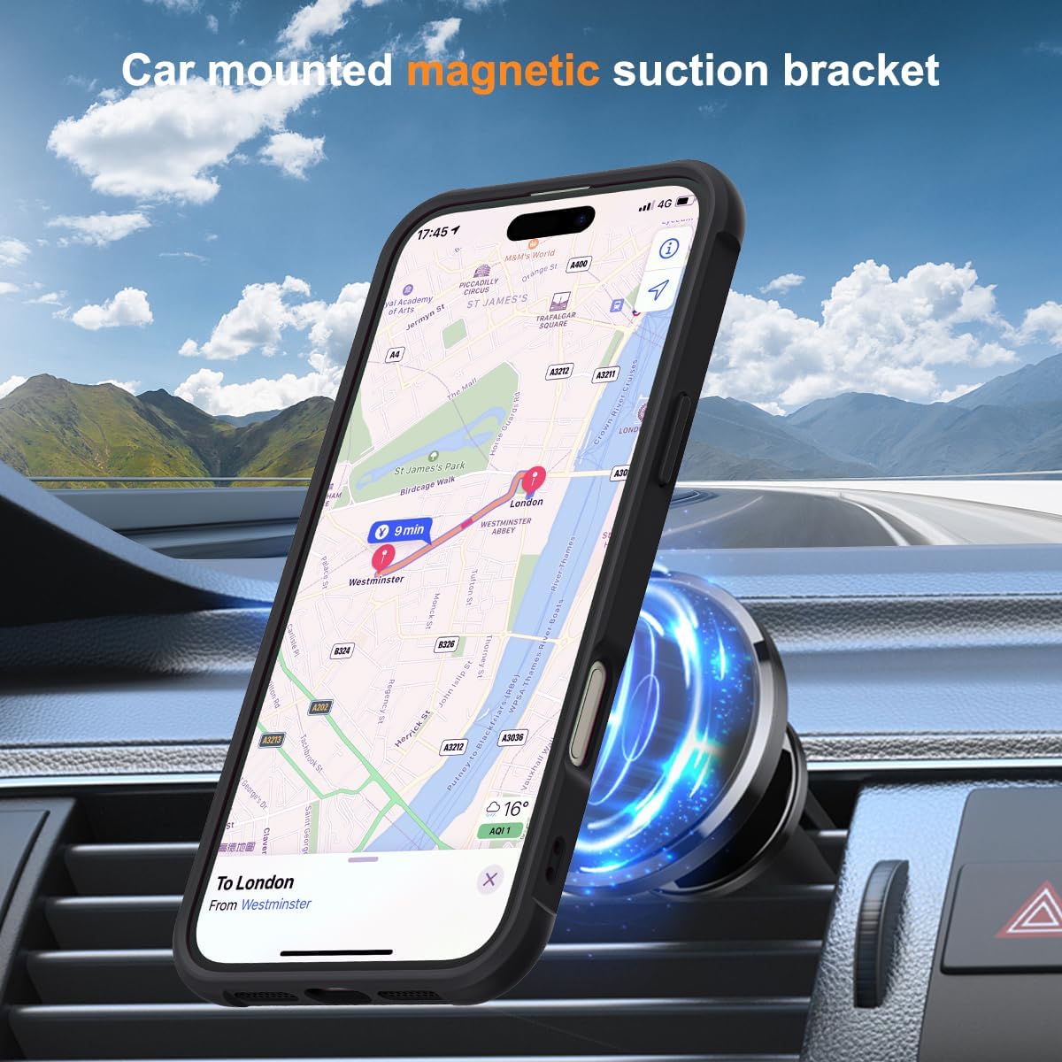 SKYLMW Compatible with iPhone 16 Case with Invisible Magnetic O-Ring Stand Military-Grade Translucent Case for iPhone 16 6.1" [Compatible with Mag-Safe][Great Grip Feeling], Black