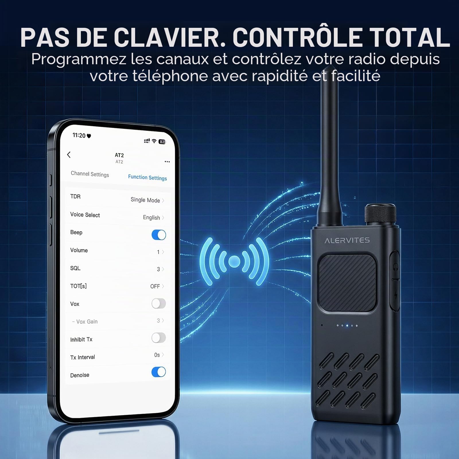 AT2 Talkie-Walkie UHF avec Messagerie Hors-Ligne (Texte & Image), Programmation App sans Fil, Double PTT, 30 Canaux, Batterie 2200mAh, USB-C, Clone Radio, Synchro Canal, 2 Pcs