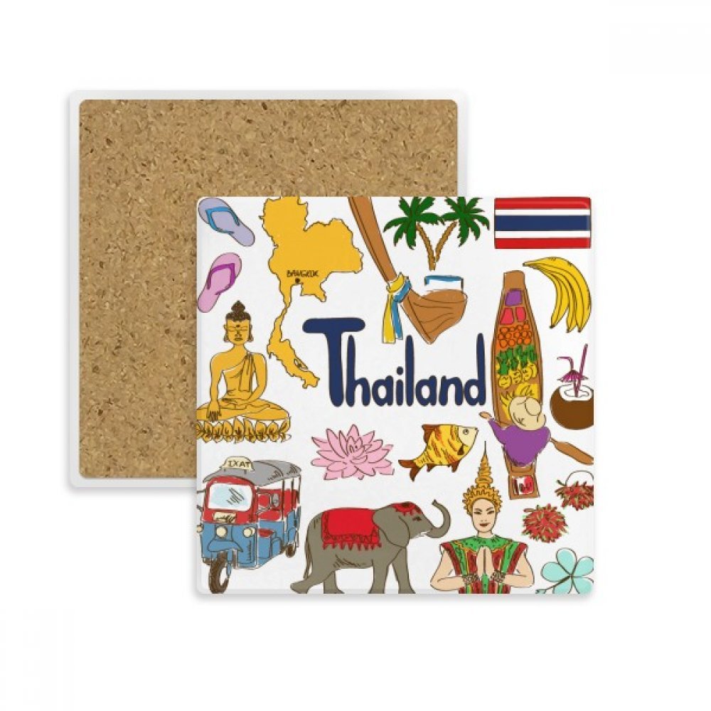 Coaster tasse anti-taches en pierre absorbante motif Thaïlande multicolore