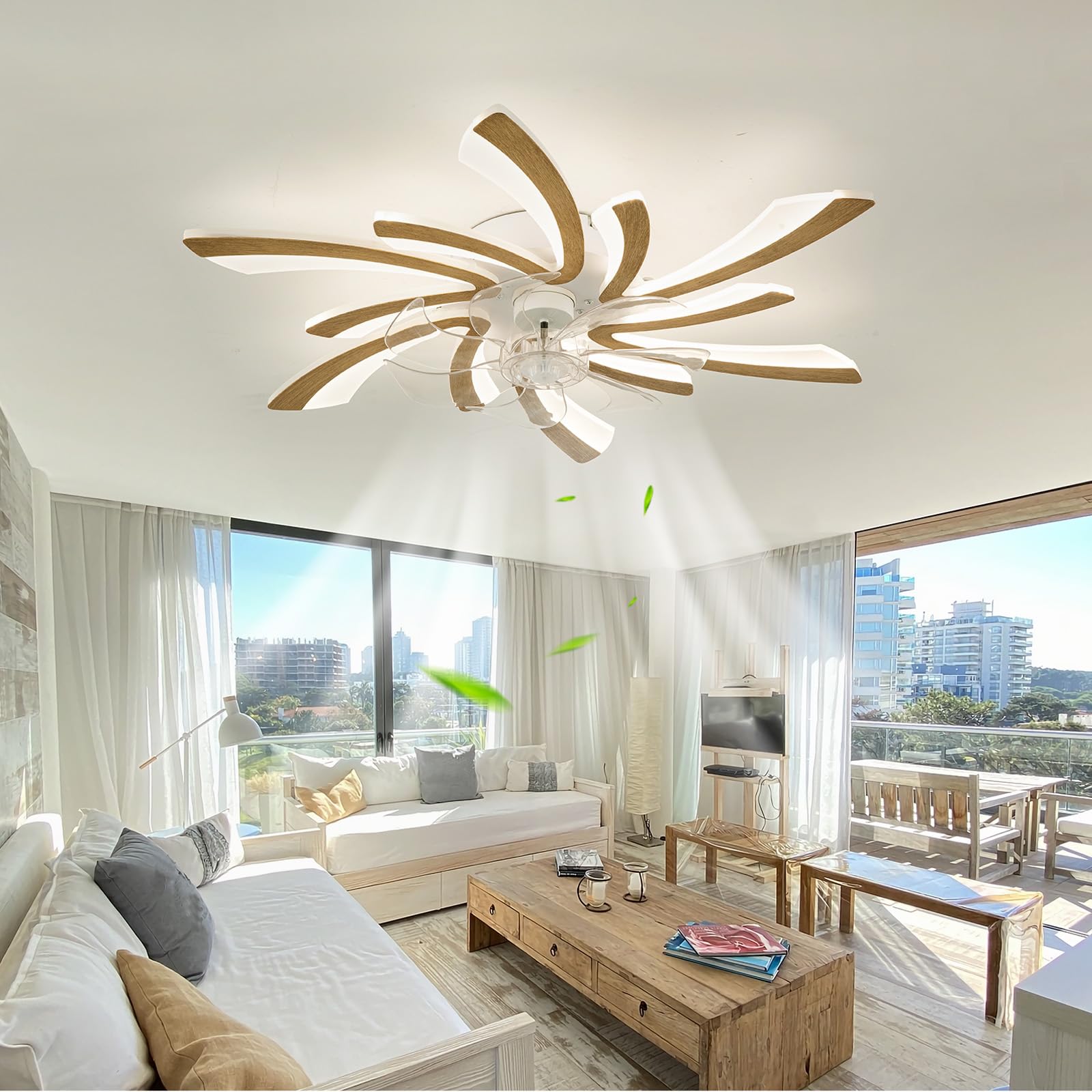 YFouCnd I Modern Smart Ceiling Fans with Lights DC Motor Reversible Silent Ceiling Fan Lights with Remote Control Dimmable 6-Speed Fan Light Timer Bedroom Living Room Ceiling Light Fan Lounge-Wood