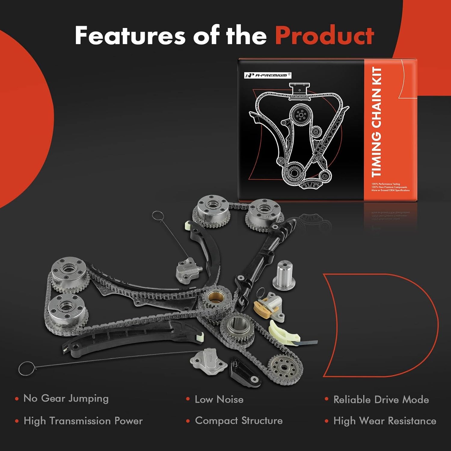 A-Premium Engine Timing Chain Kit W/Sprocket & Tensioner & Guide Compatible with Jeep Grand Cherokee, Wrangler & Dodge Grand Caravan, Charger & Chrysler Town & Country & Ram ProMaster 1500 - V6 3.6L