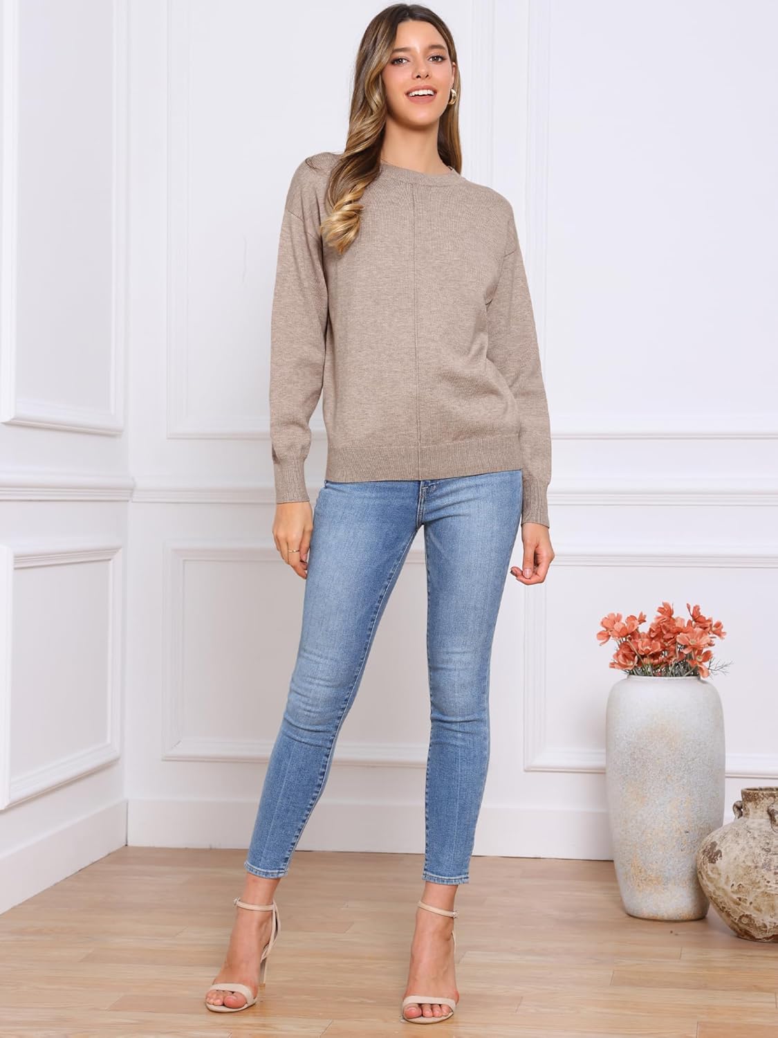 Allegra K Sweaters for Women's Long Sleeve Lightweight Crewneck Soft Basic Knit Top 2025 Fall Pullover Tops - Image 4