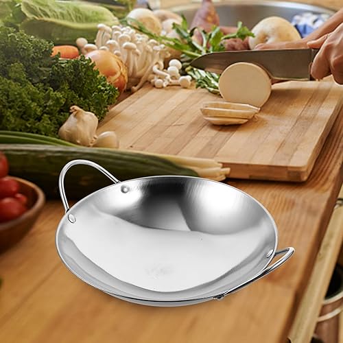 Miniatura 9 de Kichvoe Wok Sartenes de acero inoxidable para freír Pow Stir Fry 2 piezas de fondo plano para uso diario con doble asa olla de cocina para placa de