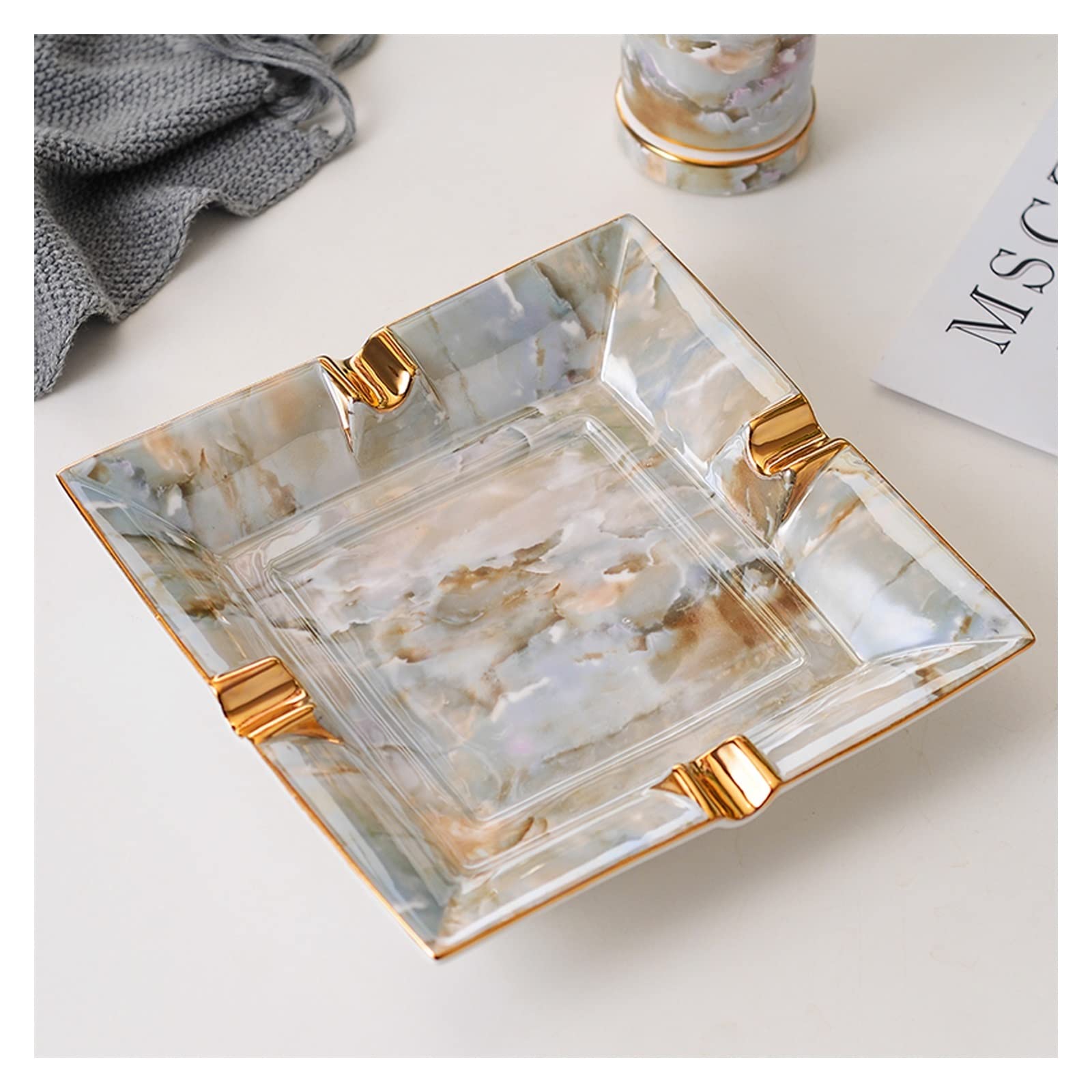 Sdgeryeeg Onecolor Ashtray， Large Cigar Ash Tray For Indoor Or Outdoor Use, 4 Holder Luxury Ceramic Desktop Smoking For Home Office
