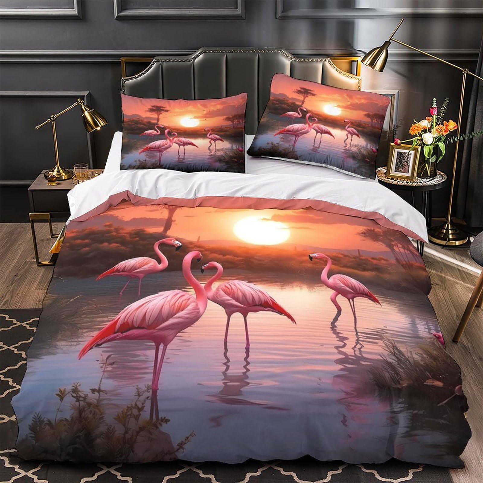Housse de couette flamants roses 140x200 ultra douce impression 3D
