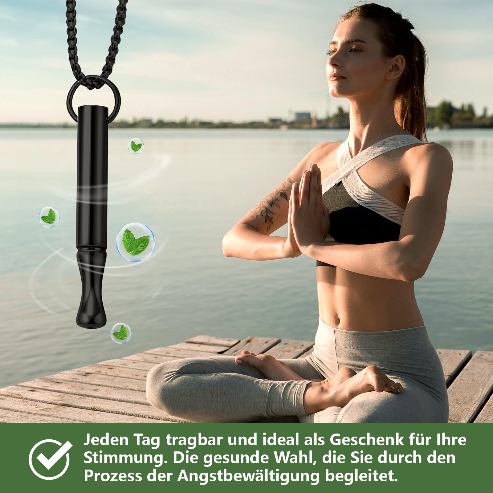 J.Fée 2.0 Rauchentwöhnung Hilfsmittel mit 20 Filter, Alternatives et aides sans nicotine - Atemtraining zur Entspannung & Stressabbau - Edelstahl Kette Atmung mit Luftwiderstand-Schwarz
