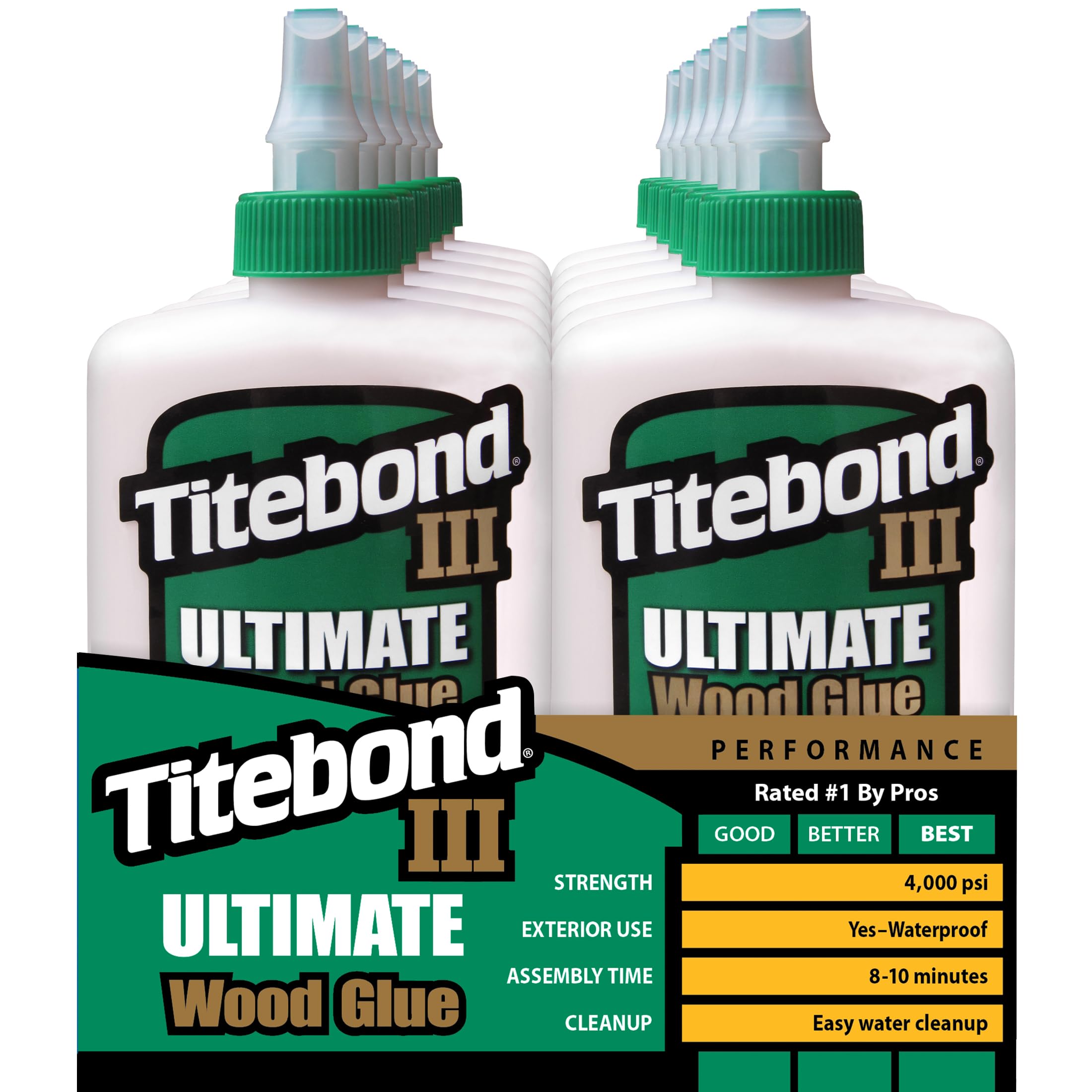 Titebond III Ultimate Wood Glue 8 Oz. (12 Pack) – Premium Professional Woodworking Adhesive, Waterproof, Strong Initial Tack, Interior/Exterior Use, Easy Water Cleanup – 1413