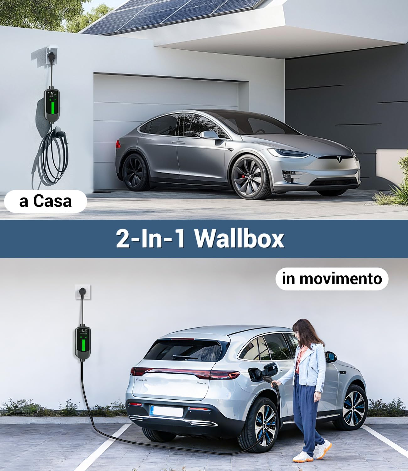 Colonnina Ricarica Auto Elettrica Wallbox 3,7kW 7M 6-16A Portatile LCD IP65 IEC 62196-2