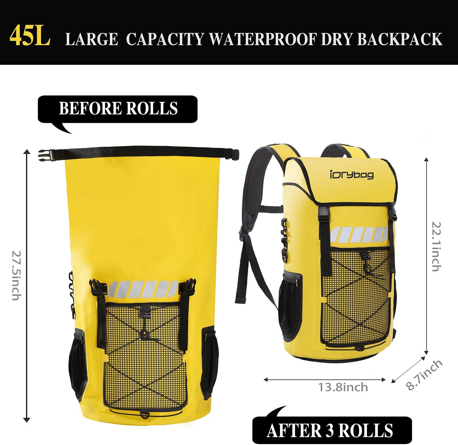IDRYBAG Waterproof Backpack for Men 25L/45L, Dry Bags Kayak, Dry Backpack Camping Hiking - Image 3