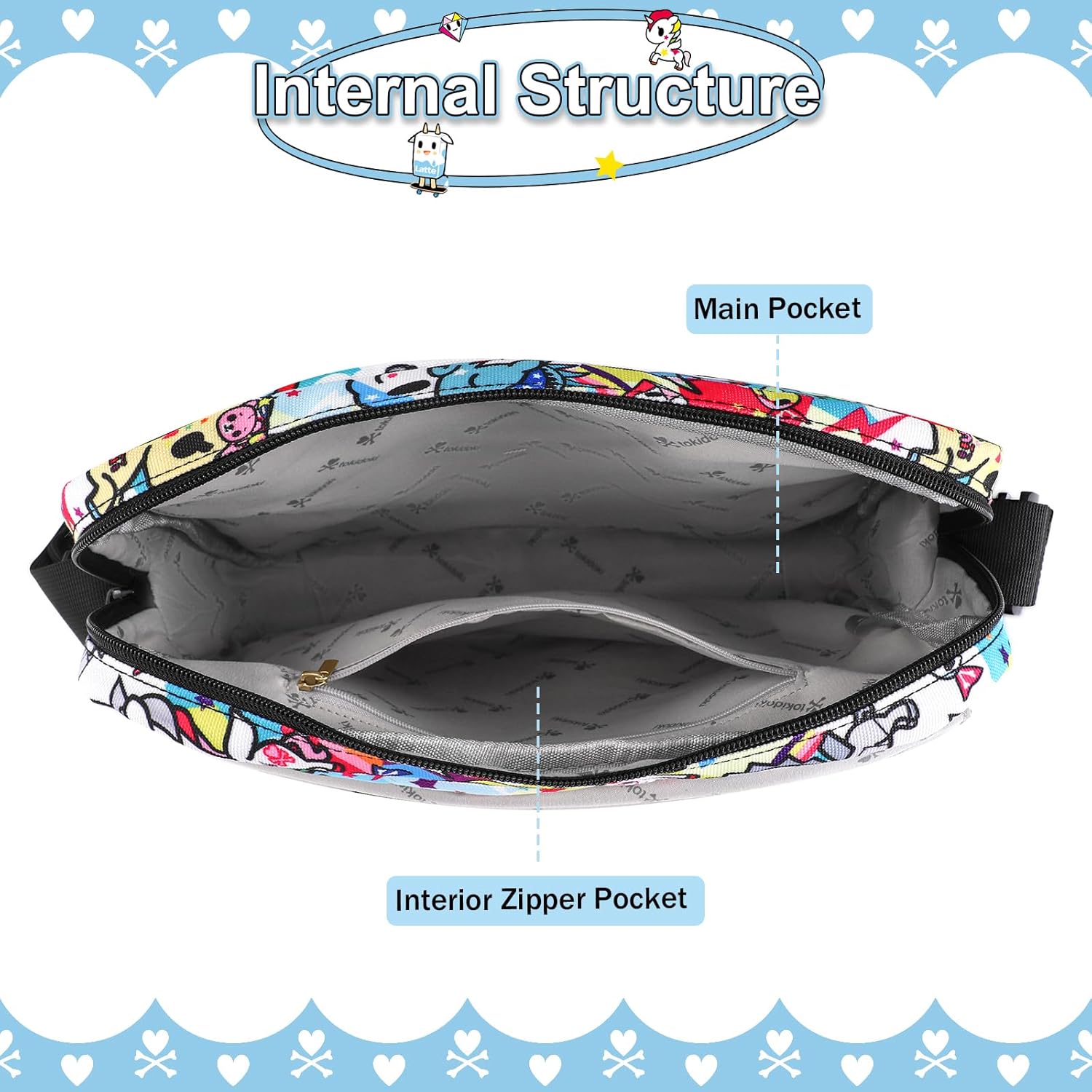 Tokidoki Crossbody Bag with Adjustable Strap Messenger Bag Cute Casual Satchel Shoulder Bag College Office Briefcase - Image 6