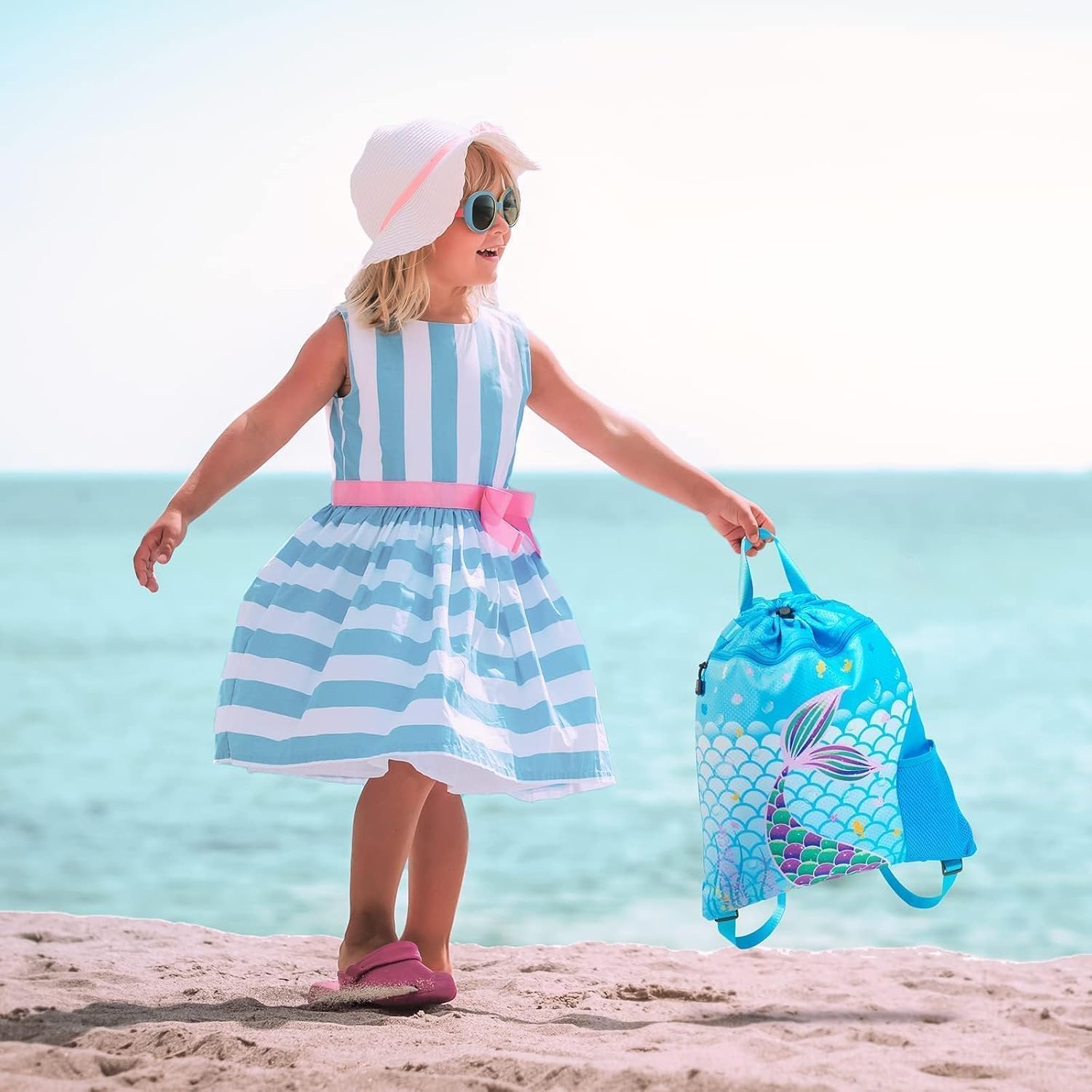 WAWSAM Turnbeutel Kinder, Sportbeutel String-Rucksack für Jungen Mädchen Sport Schule Strand Reisen Schwimmen Sportbeutel mit Reißverschlusstasche Wasserflasche Tasche