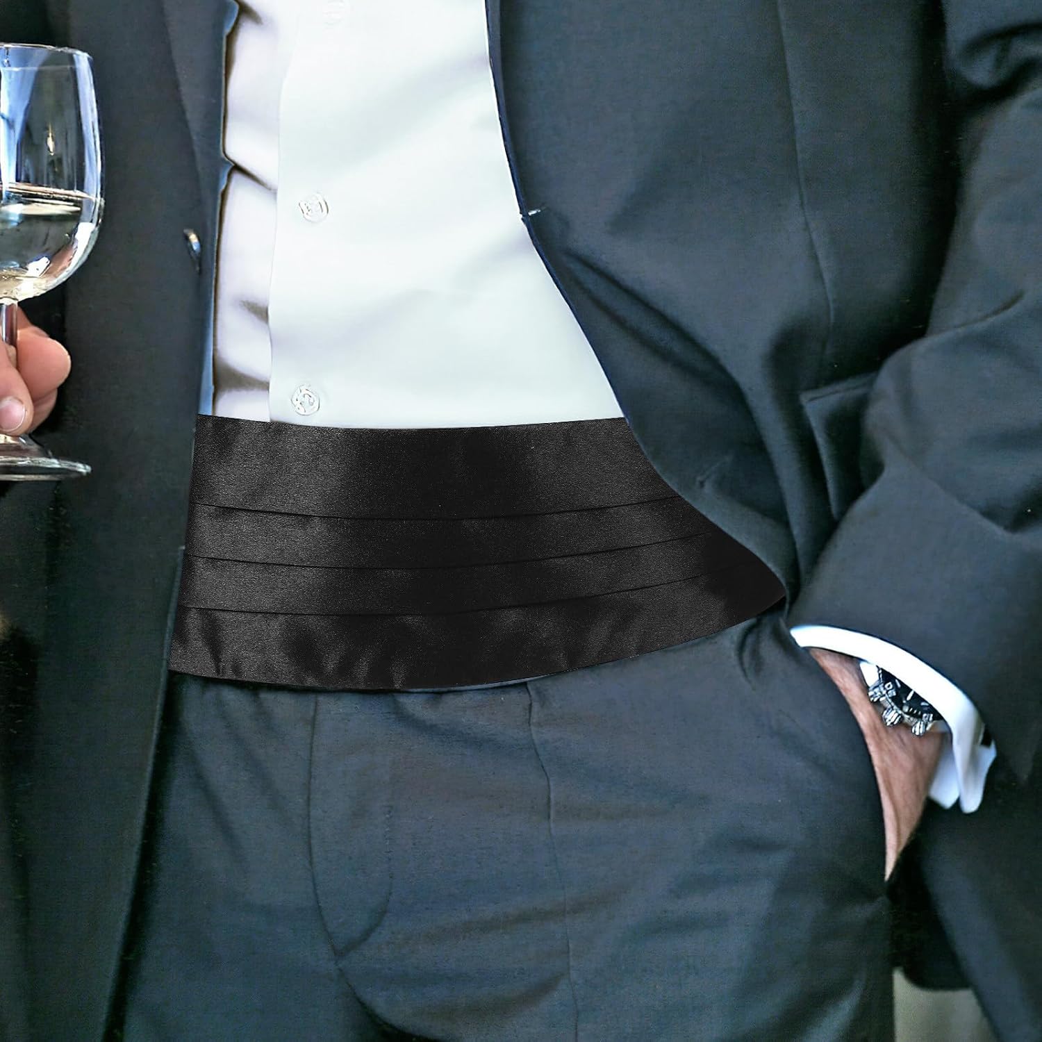 Men's Black Polyester Cummerbund Set for Weddings and Meetings