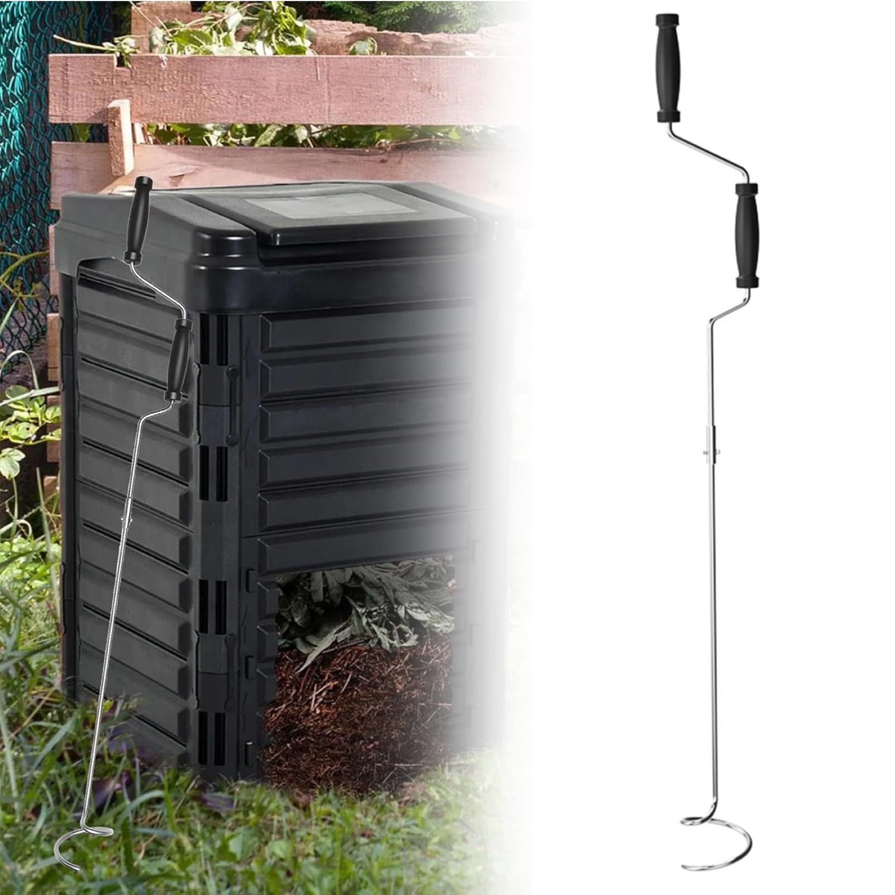 Aireador de compost, volteador de compost, fácil montaje para aireación, para contenedores de abono al aire libre
