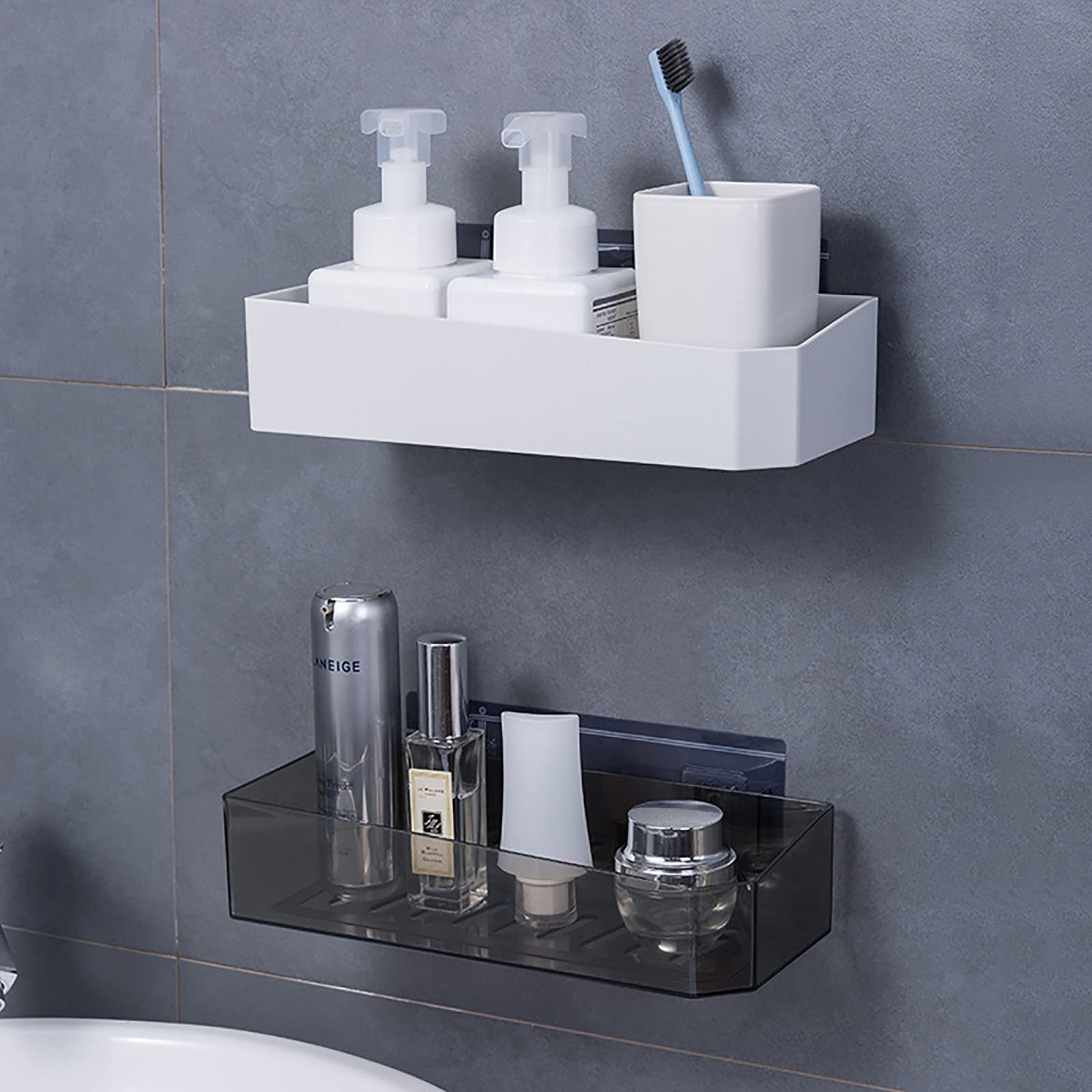 estantes de baño exquisitos Almacenamiento de baño Adhesivo montado en la Pared estantería de Ducha Estante de baño sin Perforaciones para Cocina baño Inodoro/Negro