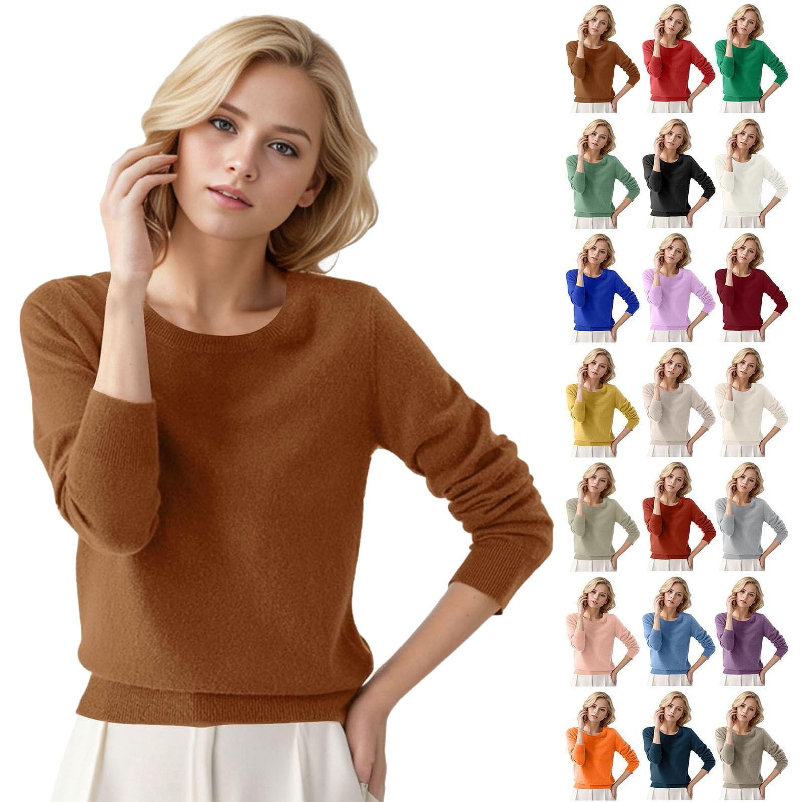 Sweaters for Women Crew Neck Long Sleeve Soft Pullover Sweater Tops Solid Knit Pullover Sweater