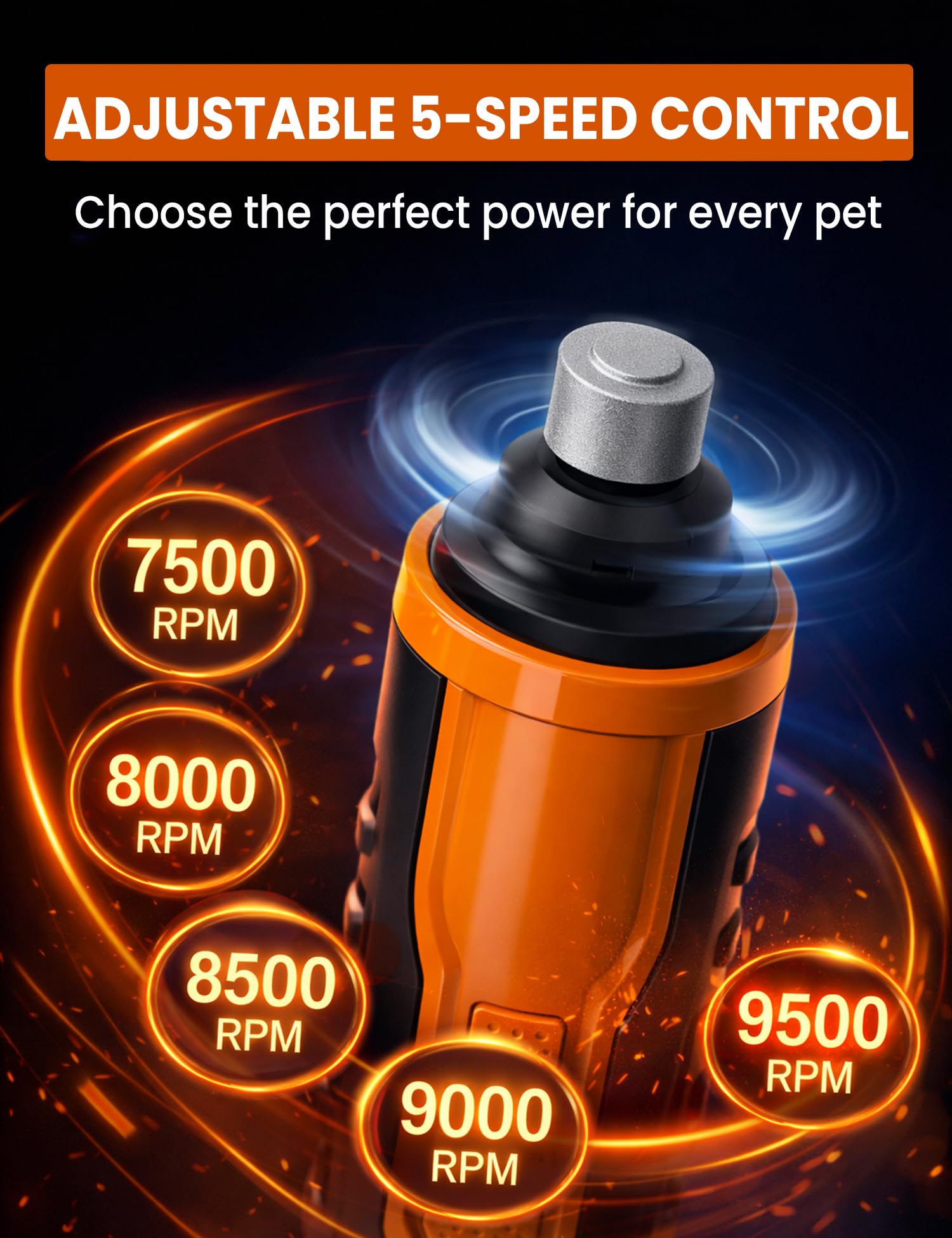 Broyeur à ongles pour chien à 5 vitesses avec écran LCD, rechargeable à faible bruit, avec double lumière LED et meule diamantée, batterie 2000 mAh pour chats de petite, moyenne et grande taille