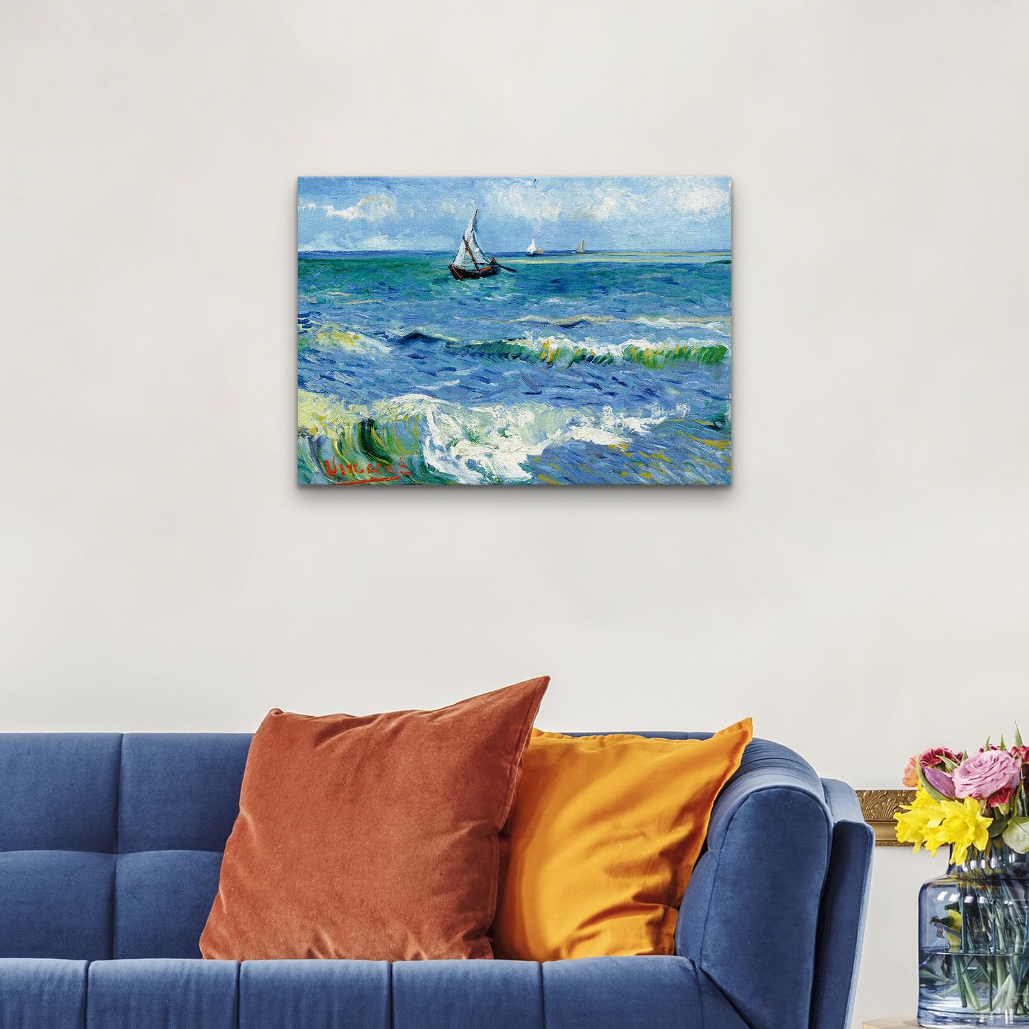 Giallobus - Quadro - Vincent Van Gogh - Tela standard - 70x100-04 - Il mare a Les Saintes Maries - Pronto da appendere - Quadri moderni per la casa