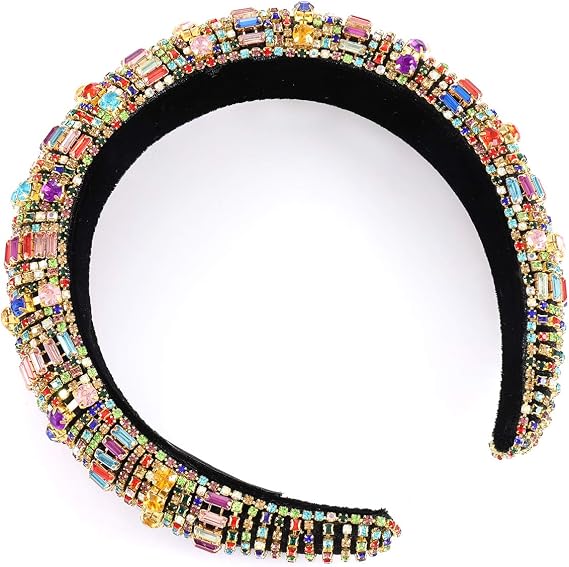 Kadınlar için Yapay Elmas Saç Bantları Bling Mücevherli Gökkuşağı Kristal Boncuklu Yastıklı Kafa Bandı Barok Göz Kamaştırıcı Saç Bandı Moda Kadife Geniş Saç Halka Aksesuarları Düğün Partisi için (Bar yapay elmas kafa bandı)