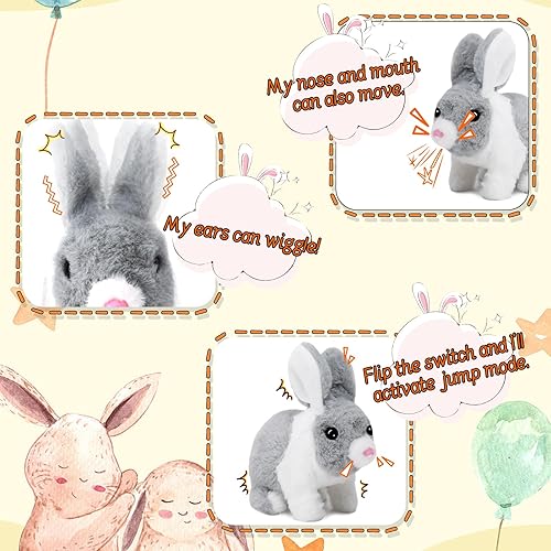 Miniatura 3 de Bilinott Juguete animado de conejito de peluche - Animal de peluche interactivo saltando y chirriando conejo gris
