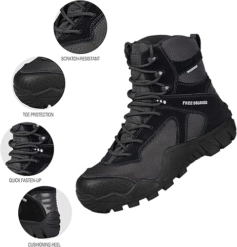 Miniatura 3 de FREE SOLDIER Botas de senderismo impermeables para hombre, botas de trabajo tácticas, botas militares ligeras para exteriores