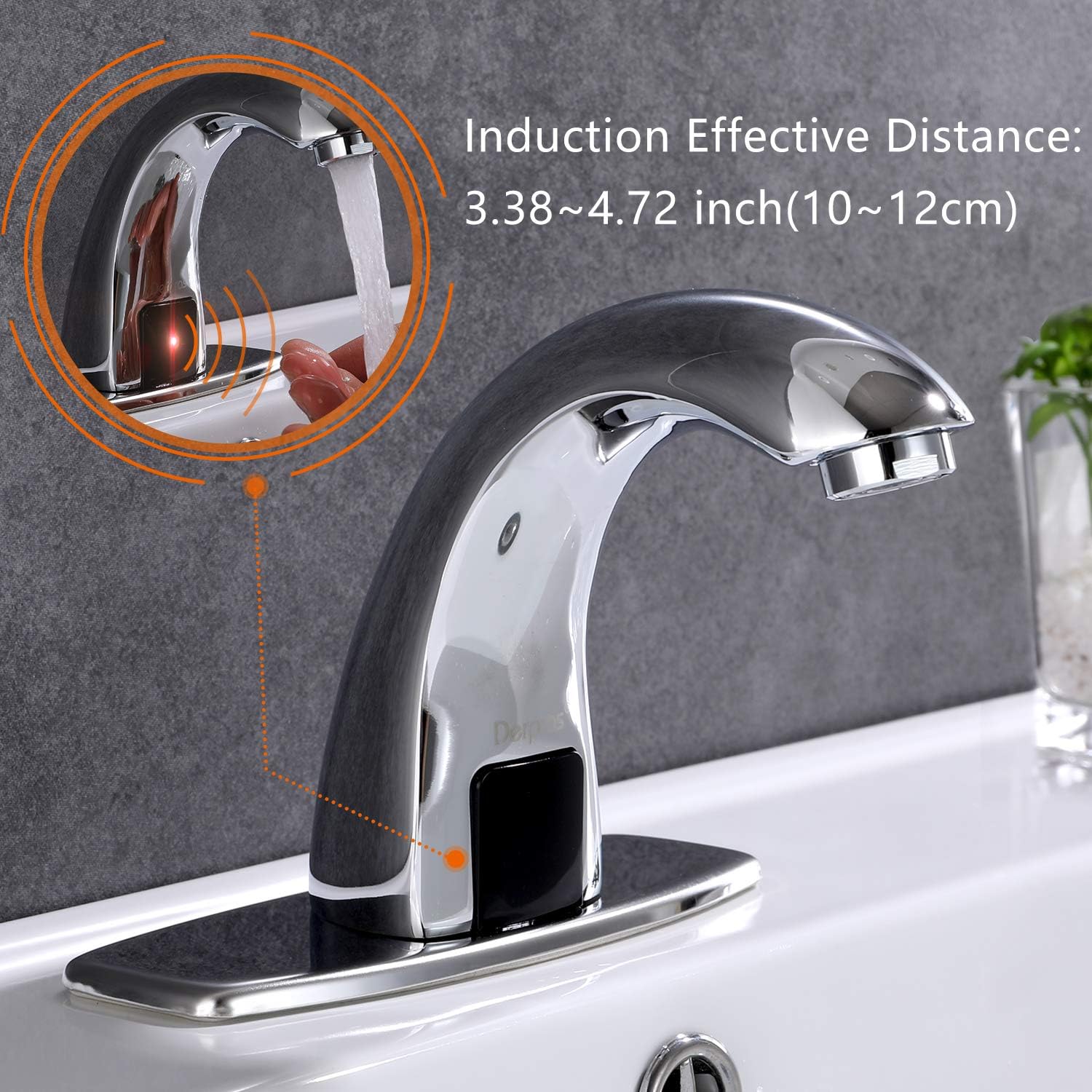 Derpras [Upgrading Version] Automatic Sensor Touchless Sink Faucet with Hole Cover Plate, Hands Free Bathroom Faucets with Hot & Cold Mixer Control, Chrome - - 