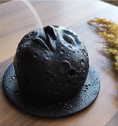 Soporte de incienso, quemador de incienso con cono de reflujo de cara de luna llena, regalo, soporte de incienso, cama de incienso de diseño Negro