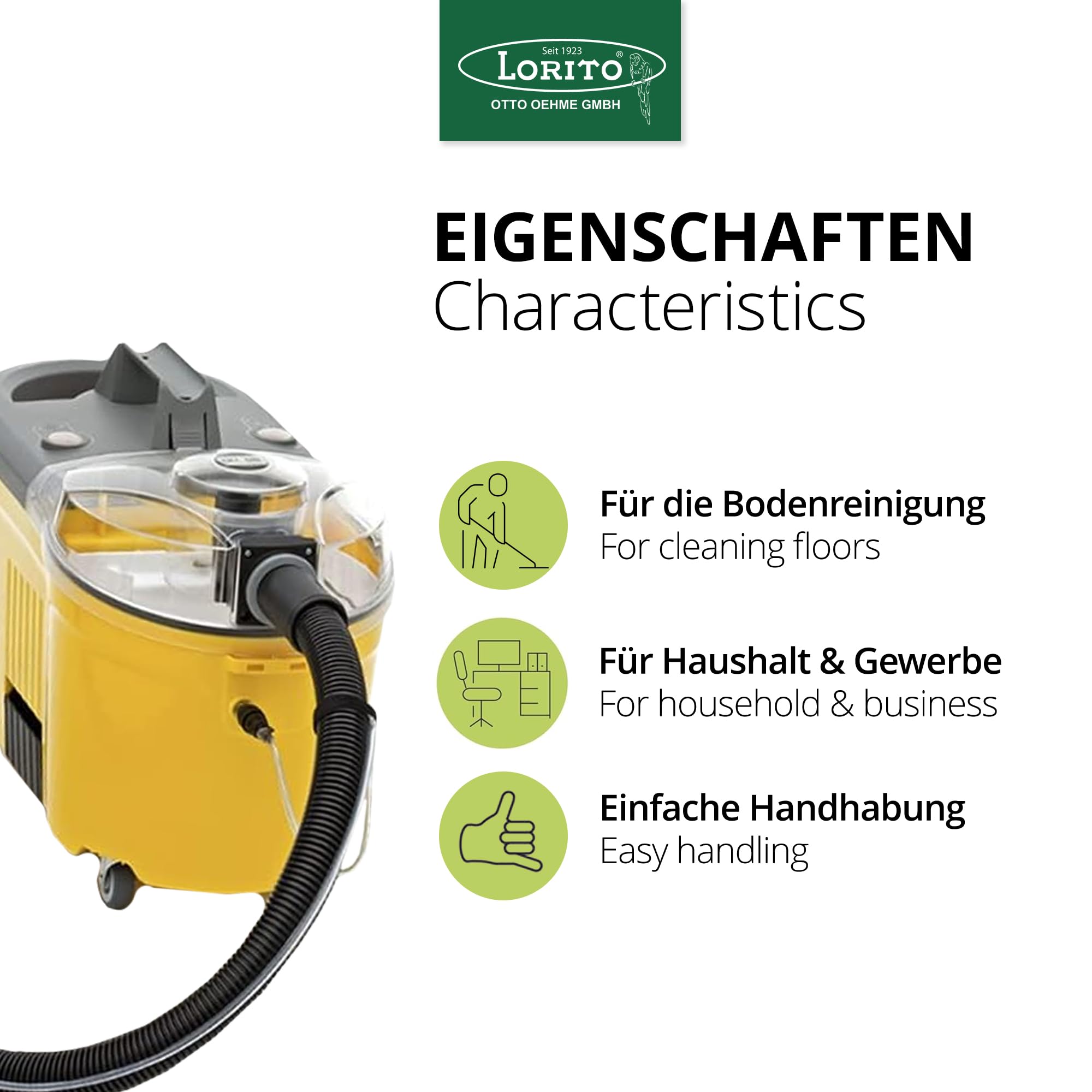 Lorito Profi Sprühextraktionsgerät für Auto, Polster, Teppich 230 V, 1200 W | Teppichreiniger Waschsauger für die effiziente Teppichreinigung, fasertiefe Wirkung, mit Frisch- und Schmutzwassertank