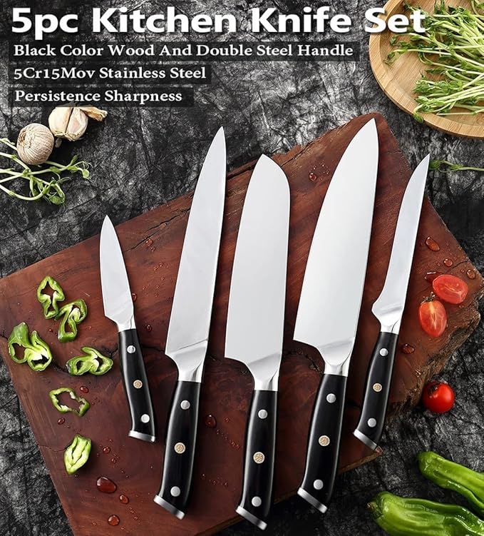 Set Cuchillos Cocina 5 Piezas Acero Inoxidable Negro miniatura 3