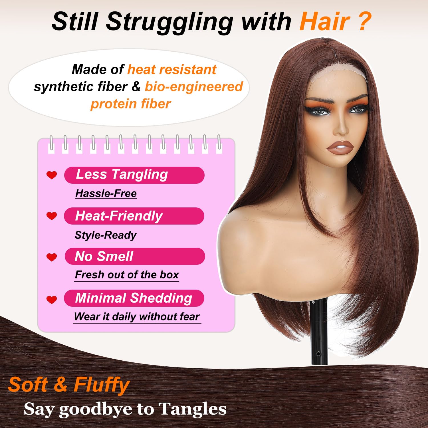 Chocolate Brown Lace Front Wig for Women 26 Inch HD Lace Hairline Long Straight Layered Wigs Wear and Go Glueless Wig Premium Fiber Synthetic Wig for Daily Party Use