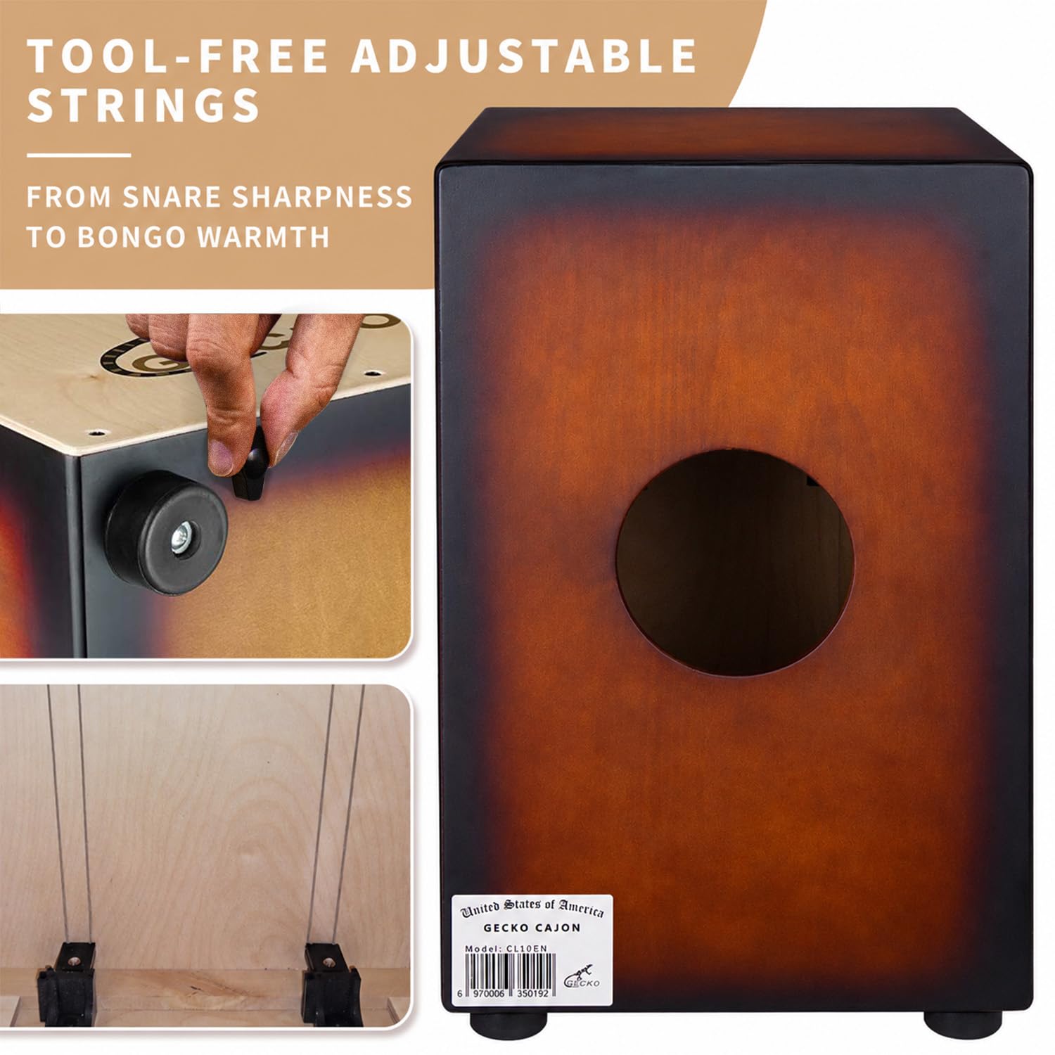 Amazon | GECKO Wooden Cajon Stringed Percussion Box Gecko Pattern