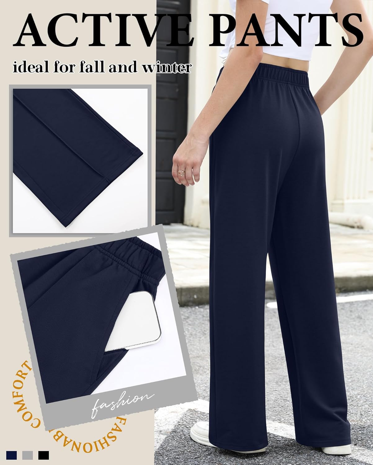 Neer 3 Pack Women's Wide Leg Sweatpants Baggy High Waist Straight Yoga Pants Open Bottom Jogger with Pockets - Image 5