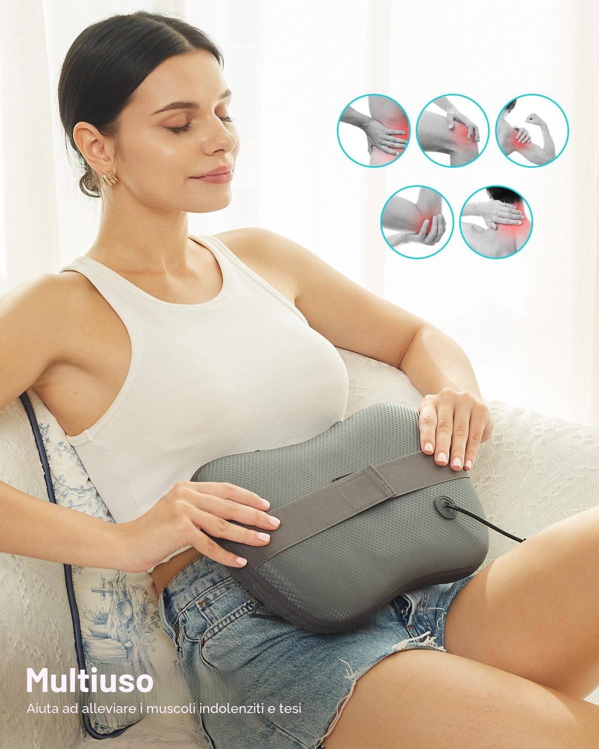 ALLJOY Cuscino Massaggiante Ricaricabile, Massaggiatore Schiena Cervicale e Collo Riscaldante, 4 Massaggio Nodi e 3 Velocità, Regalo per Donne Uomini, Massaggiatore per Auto da Ufficio a Casa