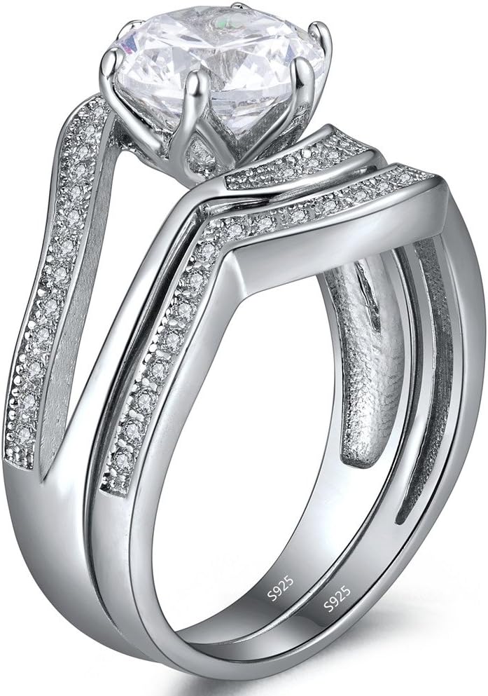 MABELLA Wedding Engagement Ring Set 2.1 Carat Solitaire Round Cubic Zirconia Sterling Silver Gifts for Women