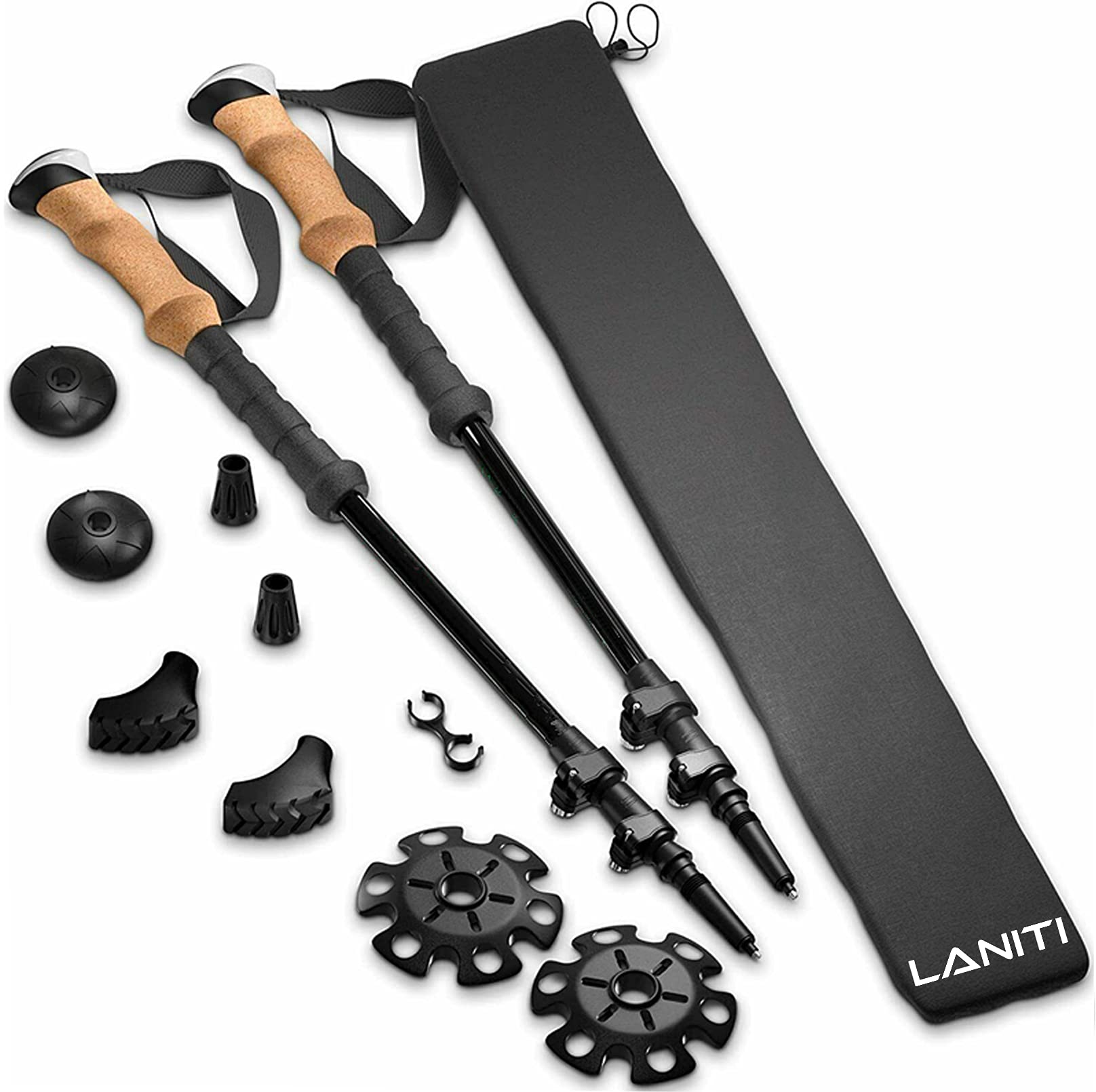 LANITINordic Walking Sticks – Adjustable Hiking Poles Expandable to 54" – Lightweight Trekking Poles with 10 Tips – Shock-Absorbing Carbon Fiber & Aluminum – for Men, Women