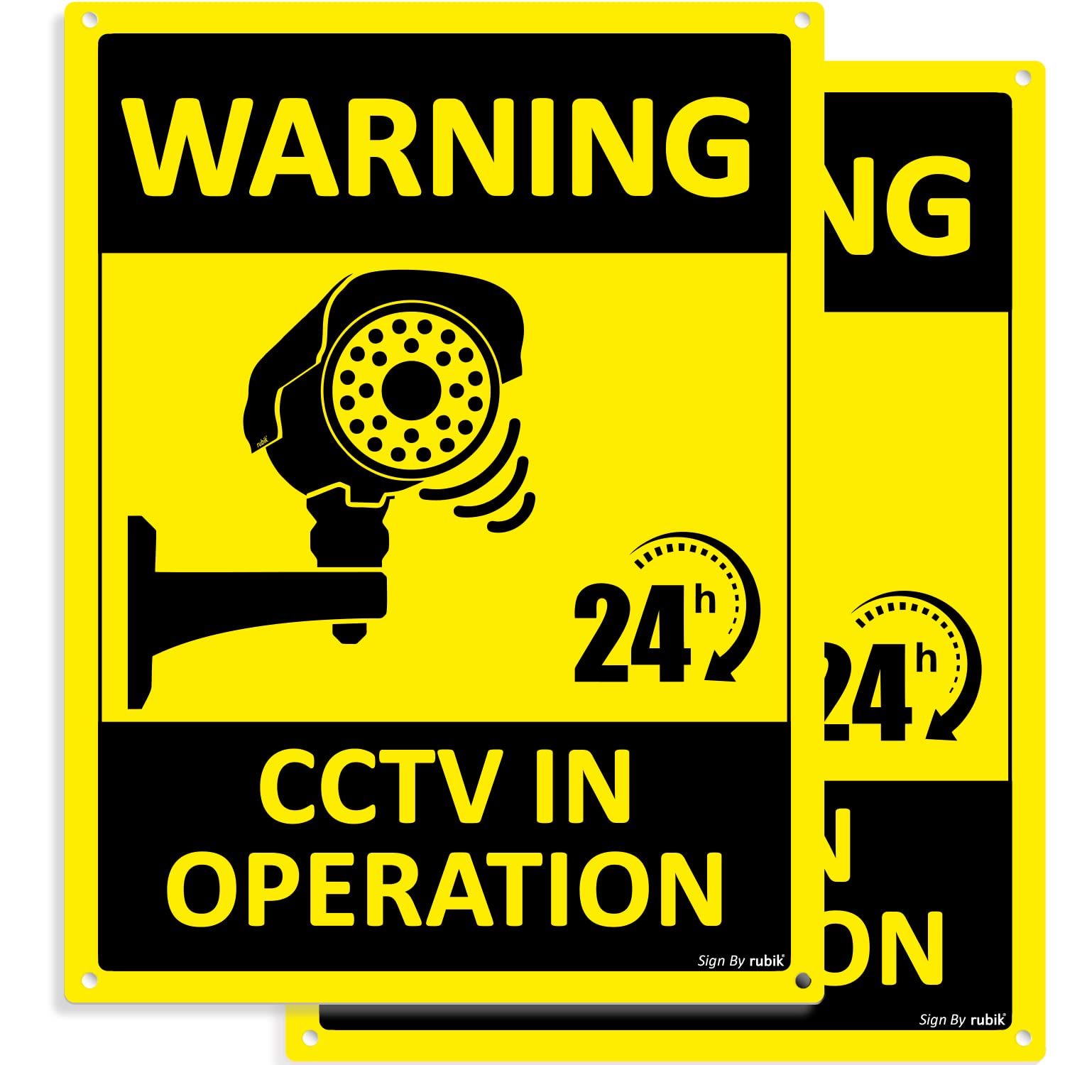 Rubik Warning 24 Hours CCTV in Operation Sign 20x15cm, Reflective Video Surveillance UV Protected Weather Resistant Plastic Sign (2pcs)
