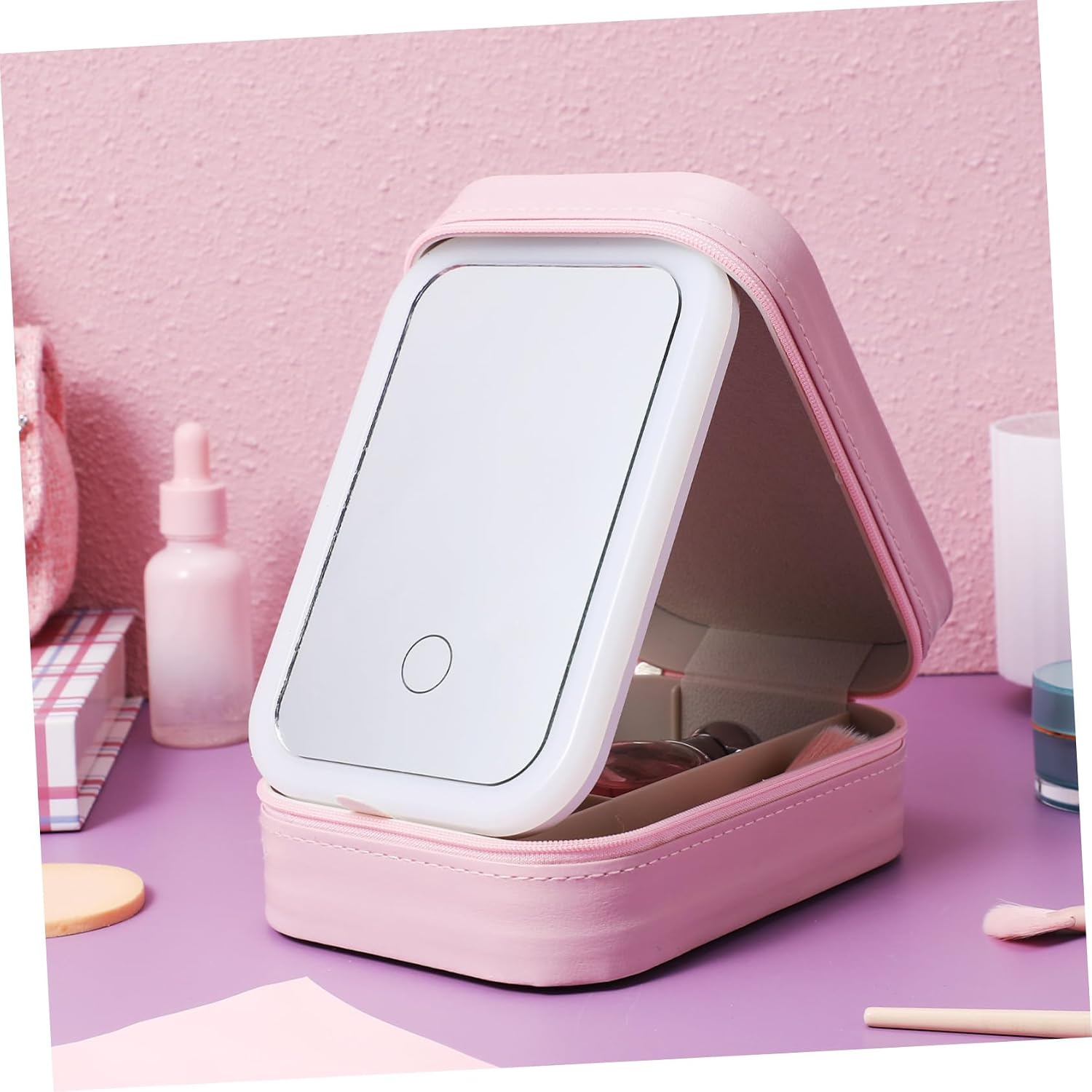 Vanity Light Mirror Makeup Bag Mirror Rechargeable Travel Makeup Bag Lighted Case