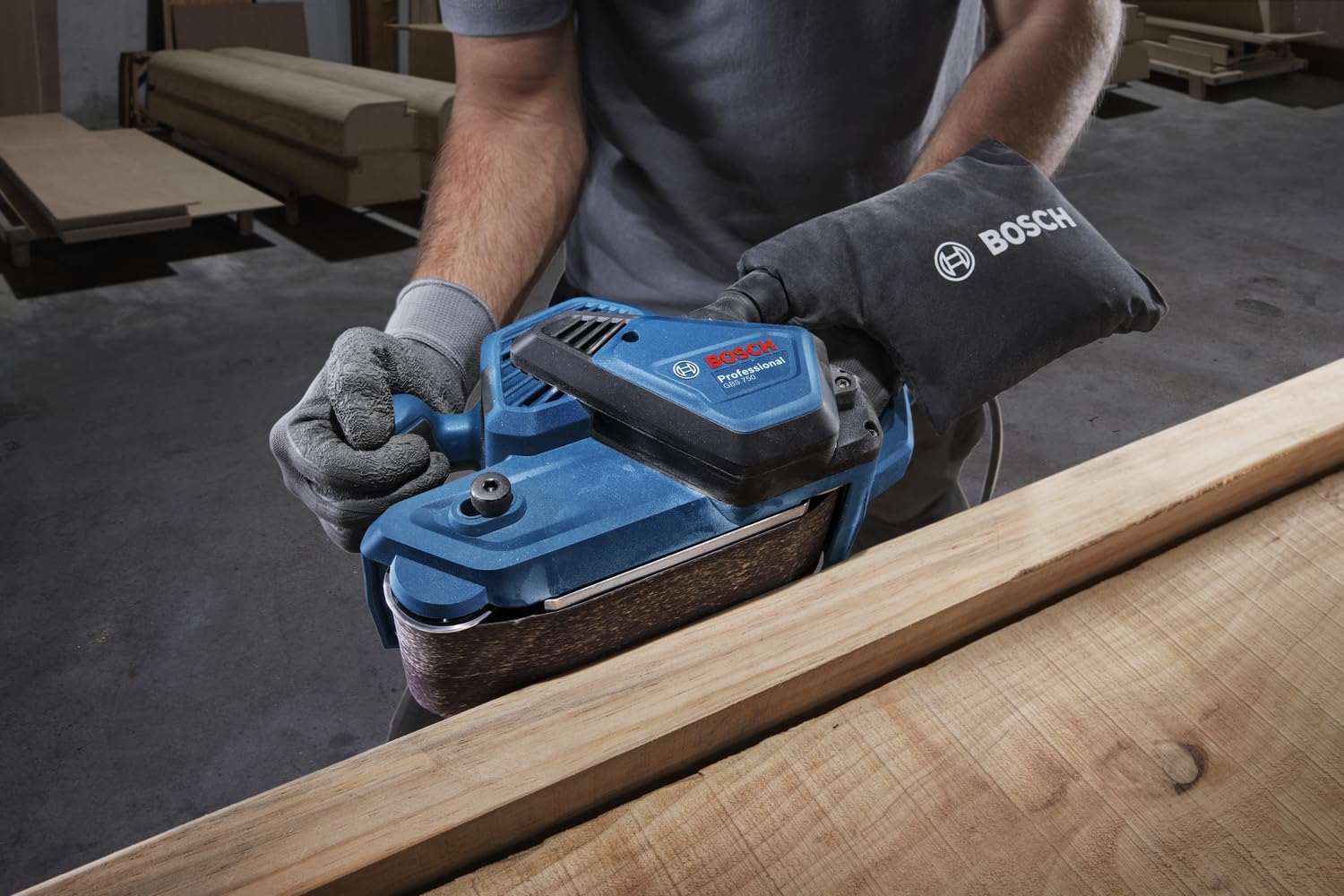 Bosch Professional Ponceuse à bande GBS 750 (moteur 850 W, y compris bande abrasive textile, sac à poussières)