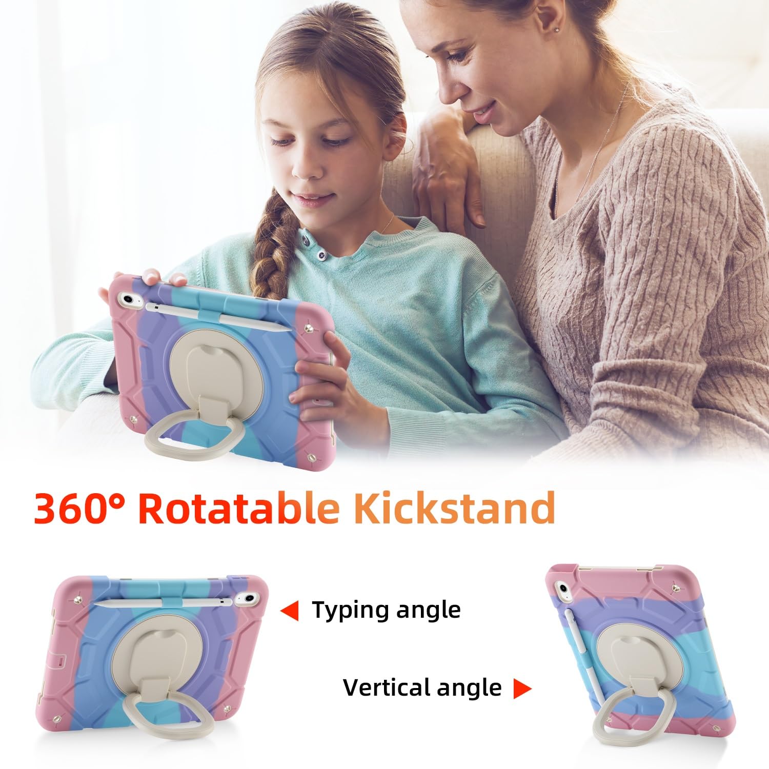 Custodia protettiva per tablet PC per bambini, custodia resistente compatibile con iPad 10a generazione 11,9 pollici 2022, custodia con supporto girevole a 360°, custodia tre in uno resistente agli