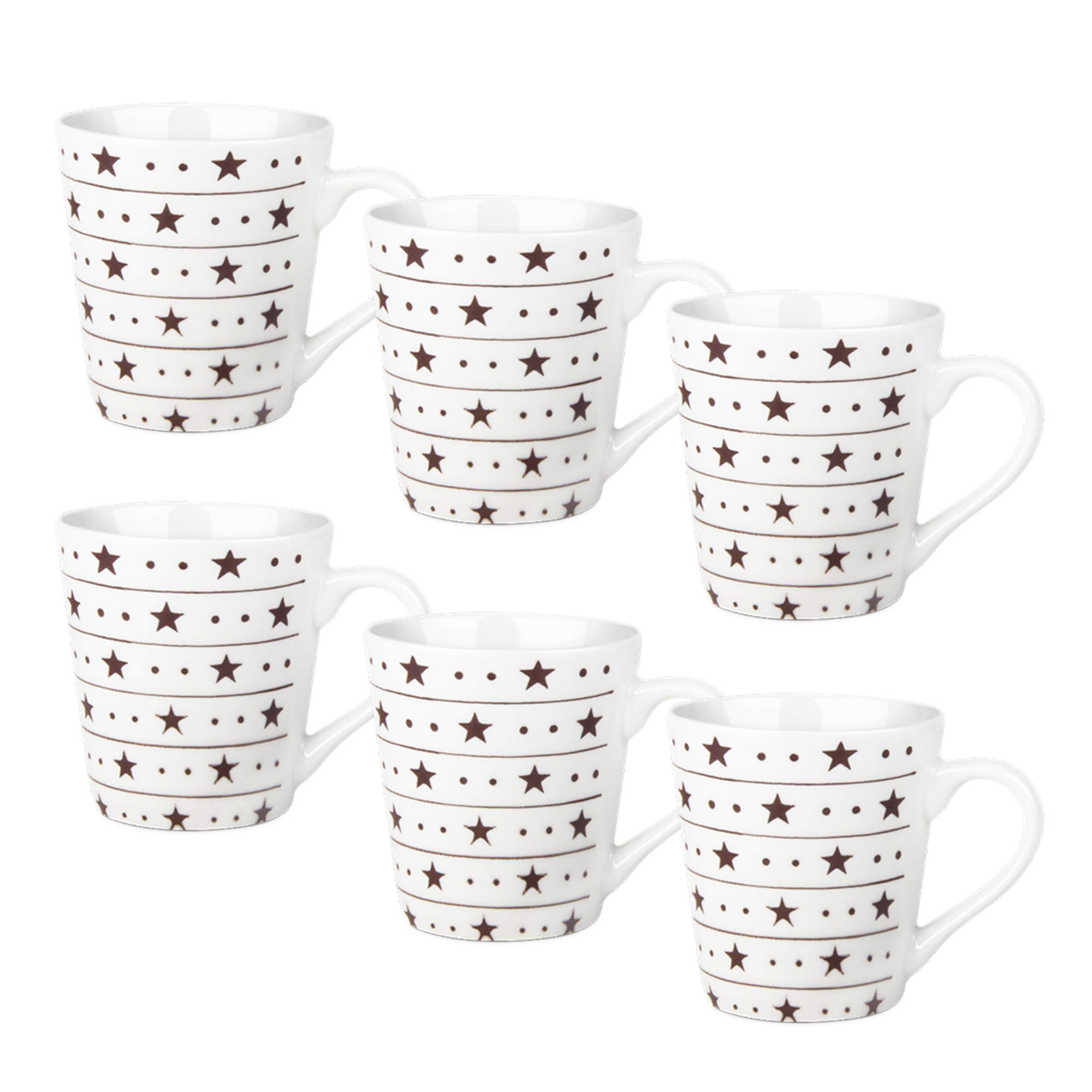 Treo by Milton Earthen Art Ceramic Mug, Set of 6, 210 ml, Brown Stars