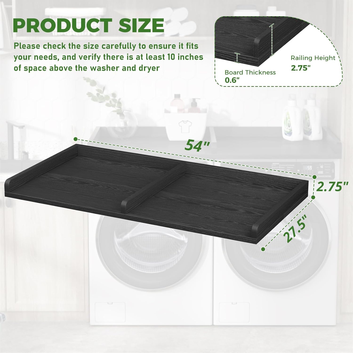 VOPEAK Washer and Dryer Countertop, Laundry Countertop, 54" x 27.5" Spacious Washer Dryer Topper, Wooden Washing Machine Topper for Laundry Room Organization and Folding Clothes, Black