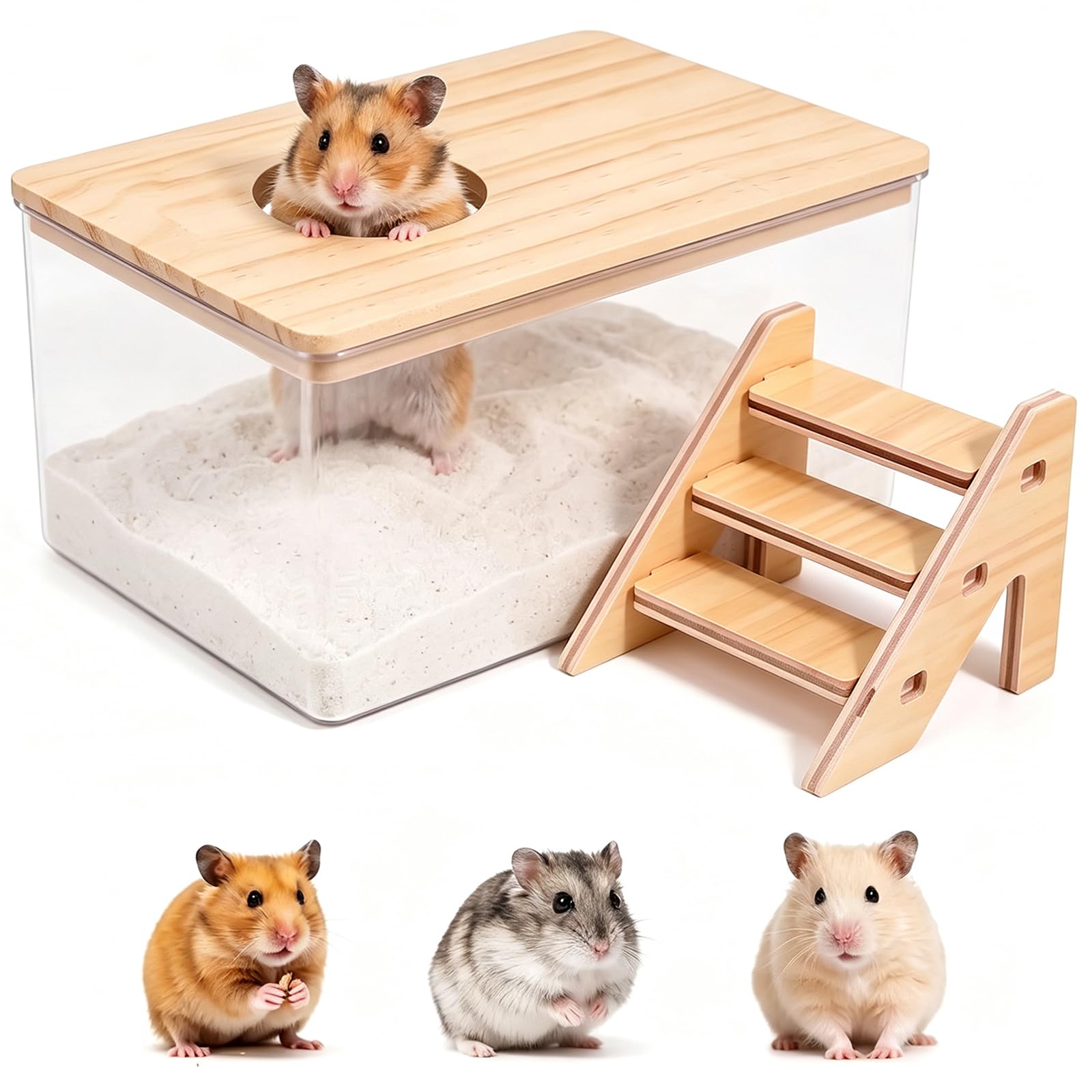 Hamster Sand Bath Set, Transparent Splash-Proof Bathing Digging Box