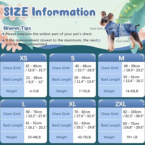 Miniatura 2 de Kuoser Traje de recuperación para perros machos y hembras, traje quirúrgico suave para perros, overol de teñido anudado para perro después de la