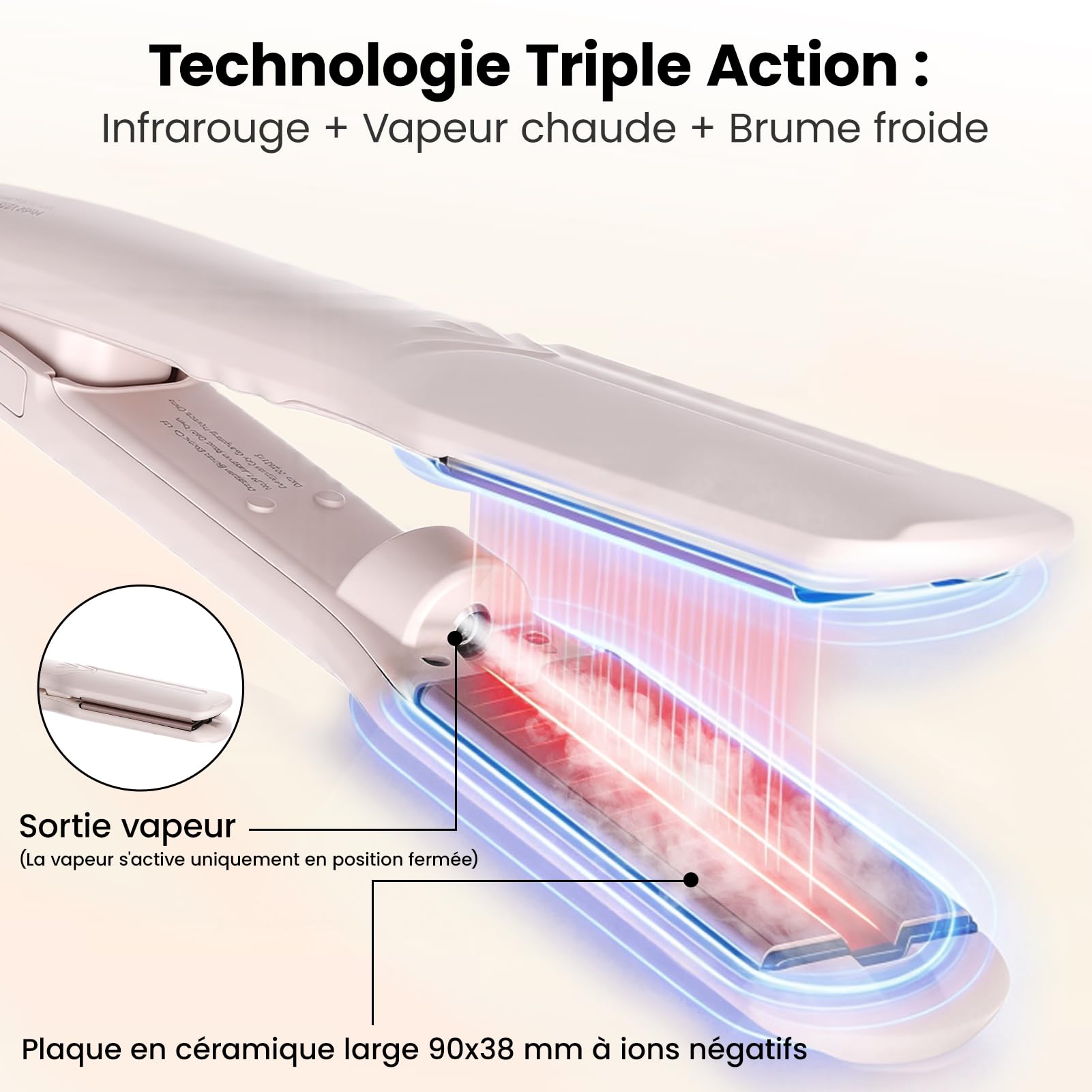 AraSyelon Lisseur À Vapeur Céramiques Larges 38mm, 5 Temp. 140°C–220°C
