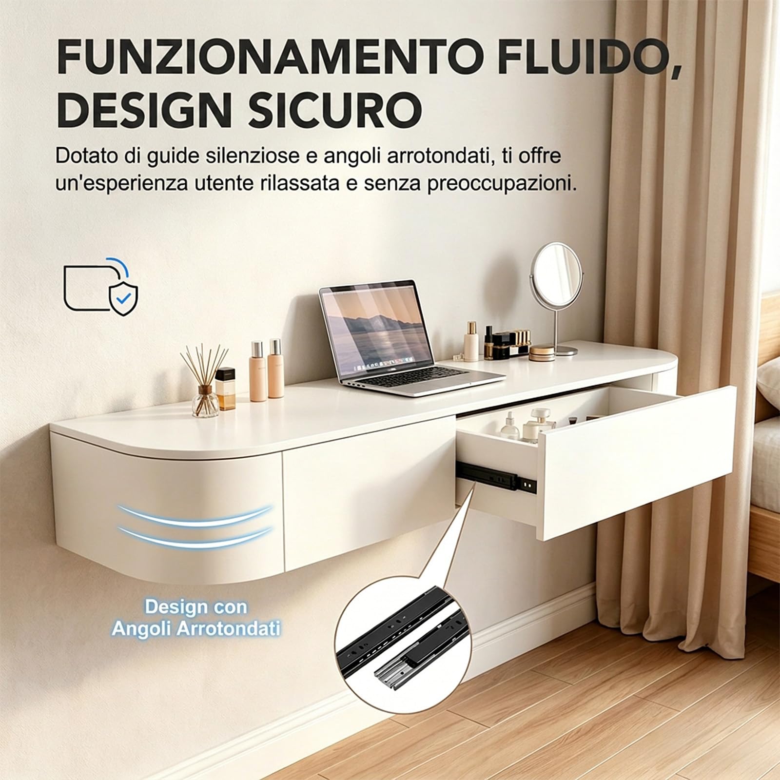 Postazione Trucco a Parete, Tavolo da Toeletta Senza Specchio, Toeletta da Trucco con Cassetto, Durevole e Stabile, Scrivania Sospesa per Camera da Letto e Spogliatoio, Già Assemblato
