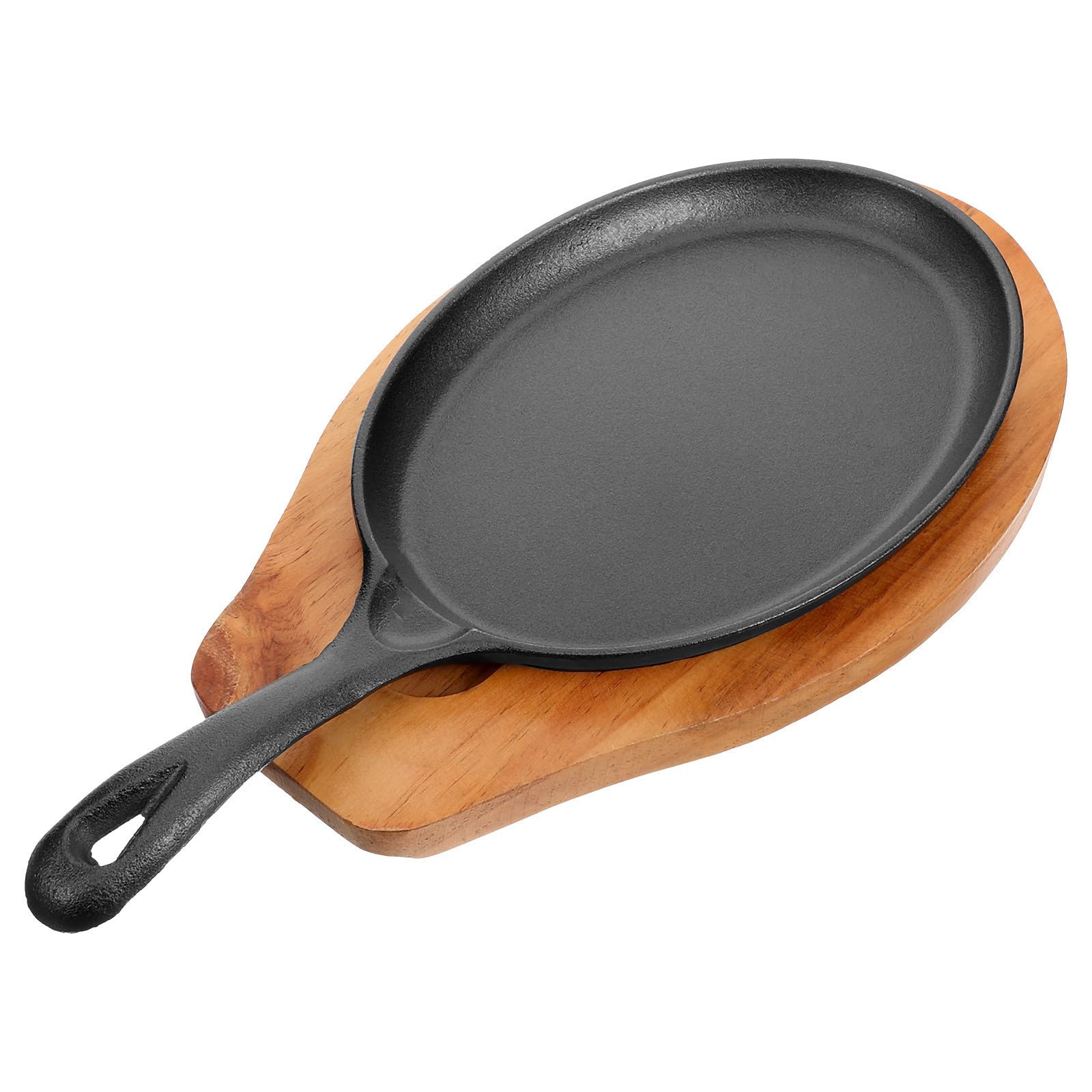 SHINEOFI Sartén de Hierro Fundido con Mango Único y Base de Madera Redonda, Sartén Antiadherente Multifunción para Uso Diario Hogar, Adecuado para Cocinar Filetes y Panqueques