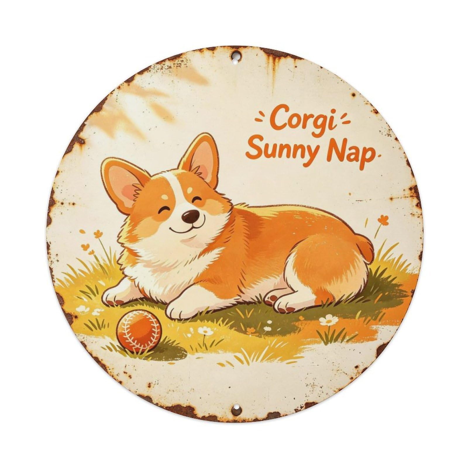 Corgi Sunny Nap Metal Tin Sign Plaque
